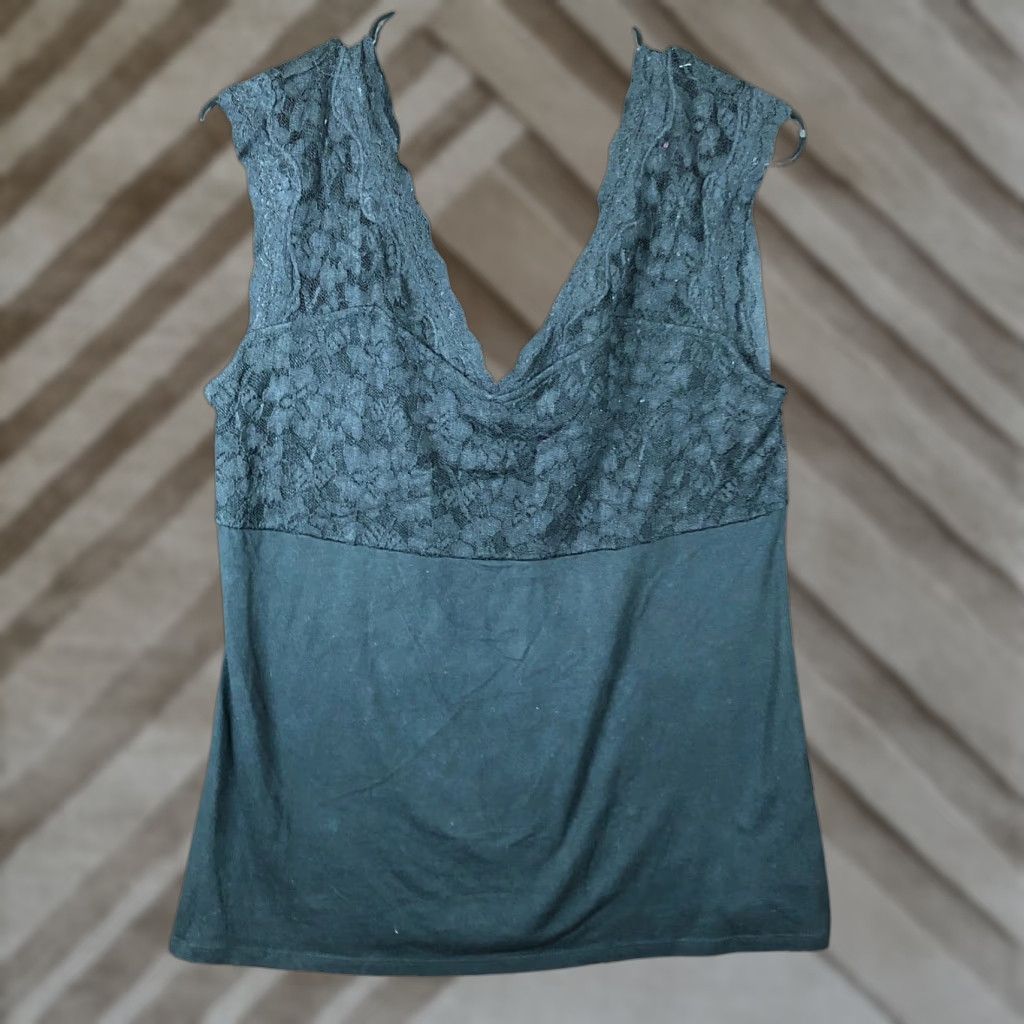 Express Express Blouse Women V-Neck Black Sleeveless Stretch Lace Slim Large - Party Workwear Casual Size L / US 10 / IT 46 - 1 Thumbnail