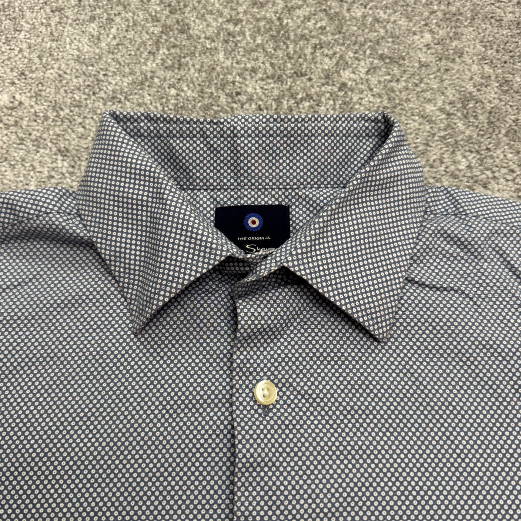 Ben Sherman Ben Sherman Dress Shirt Mens Large 16/16.5 Blue Micro Dot Cotton Blend Stretch Business Casual Mens Size 42R - 3 Thumbnail
