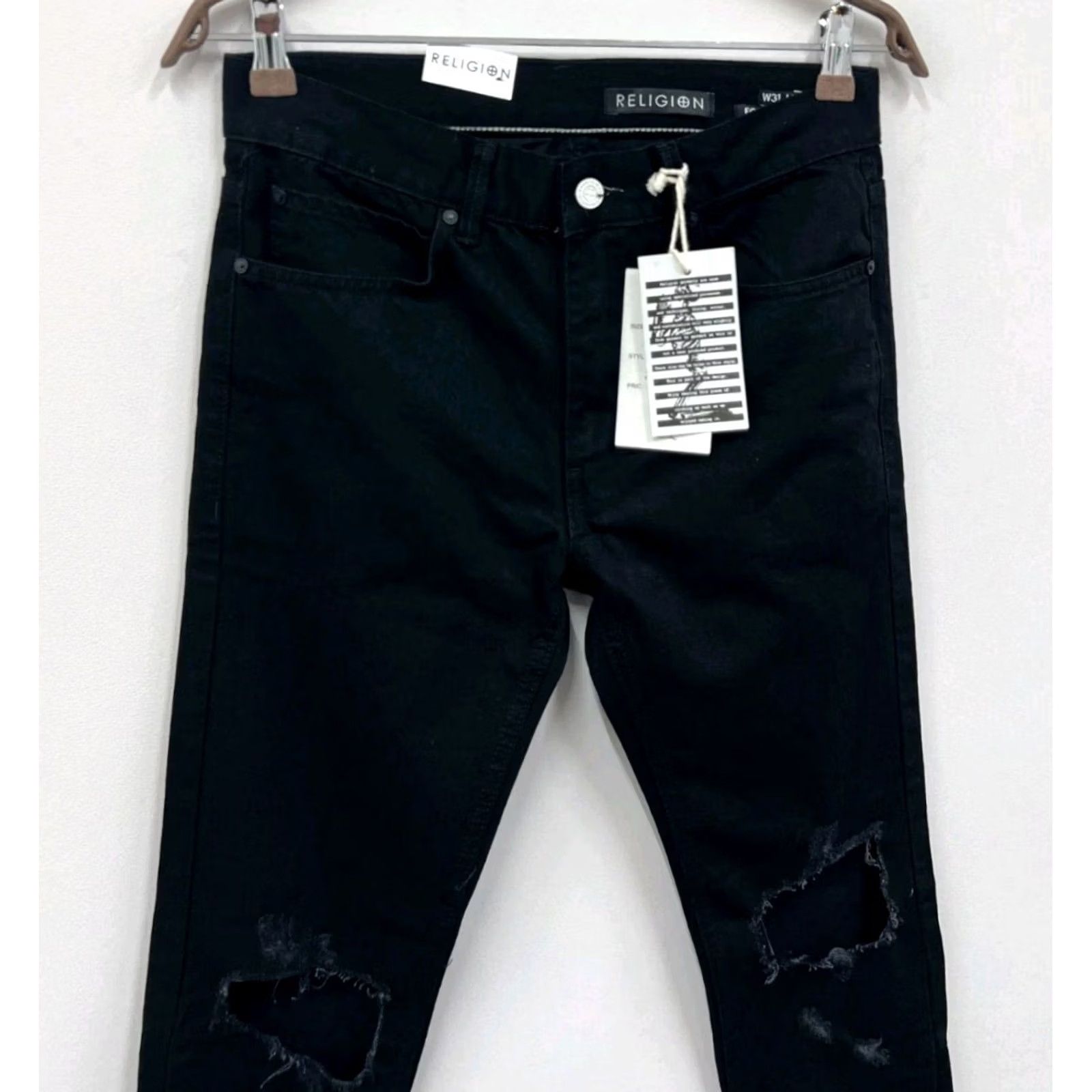 Vintage Religion Jeans Black Super Slim Fit Mens 31x32 Denim Pants Slimming Style Jeans Mens Black 31x32 Size US 31 - 2 Thumbnail