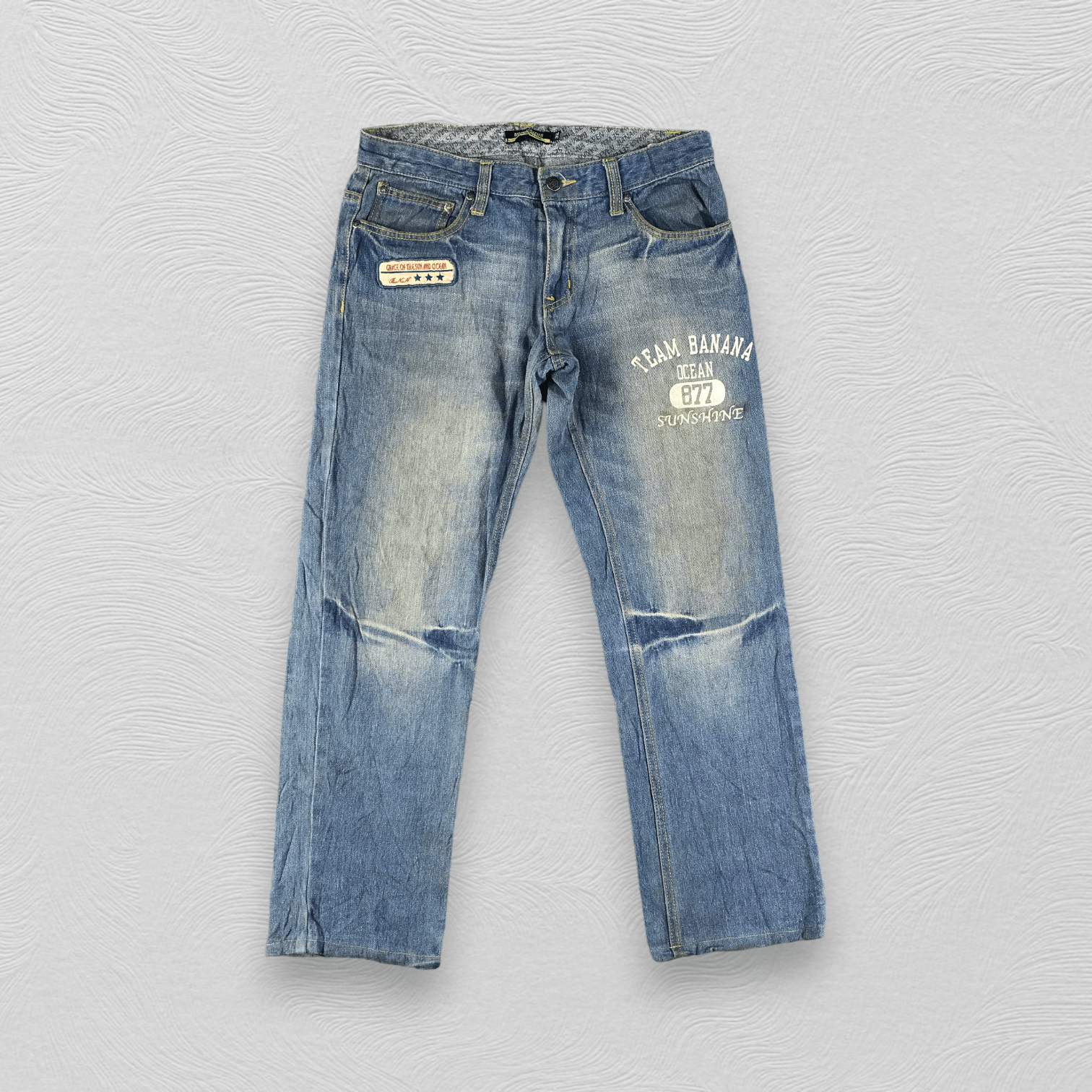 image of Surf Style Banana Seven Jeans Surf Wear Patchwork Denim Kj1693 in Blue, Men's (Size 32)