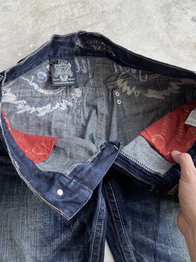 14th Addiction FLARE Red Pepper Japan Patch Wings Jeans Size US 32 / EU 48 - 10 Thumbnail