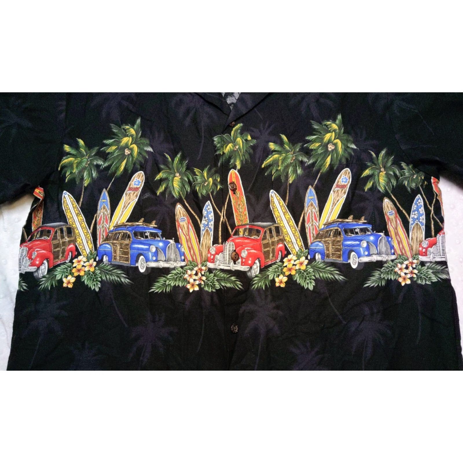 Vintage VINTAGE Pacific Legend Apparel, Inc. Hawaiian Shirt Mens Large Black 100% Cotton Woodie Cars Surfboard Beach Aloha 90s Size US L / EU 52-54 / 3 - 4 Thumbnail