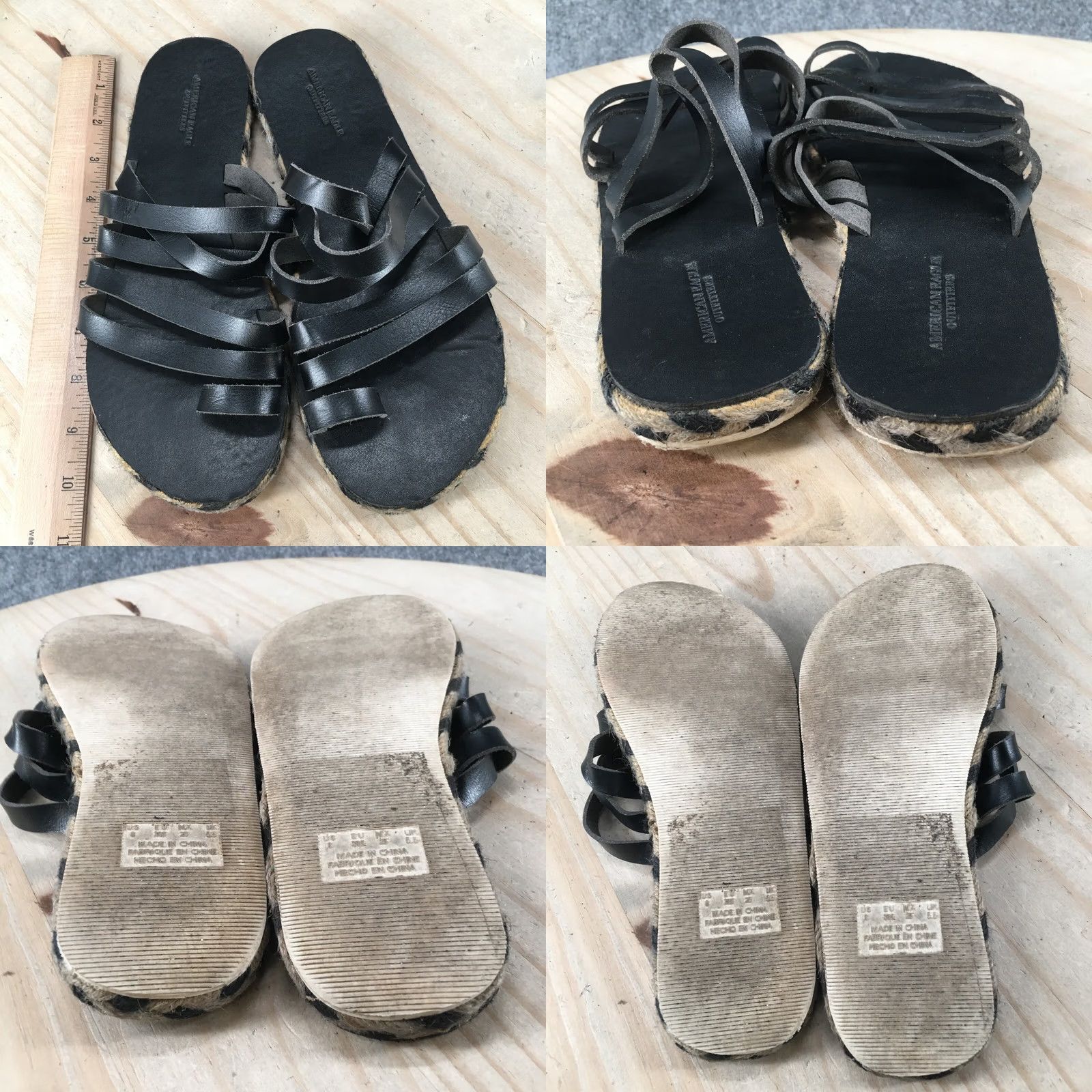 Vintage American Eagle Sandal Womens 8 Black Strappy Espadrille Flats Toe Loop Casual Shoes Size US 8 / IT 38 - 8 Thumbnail