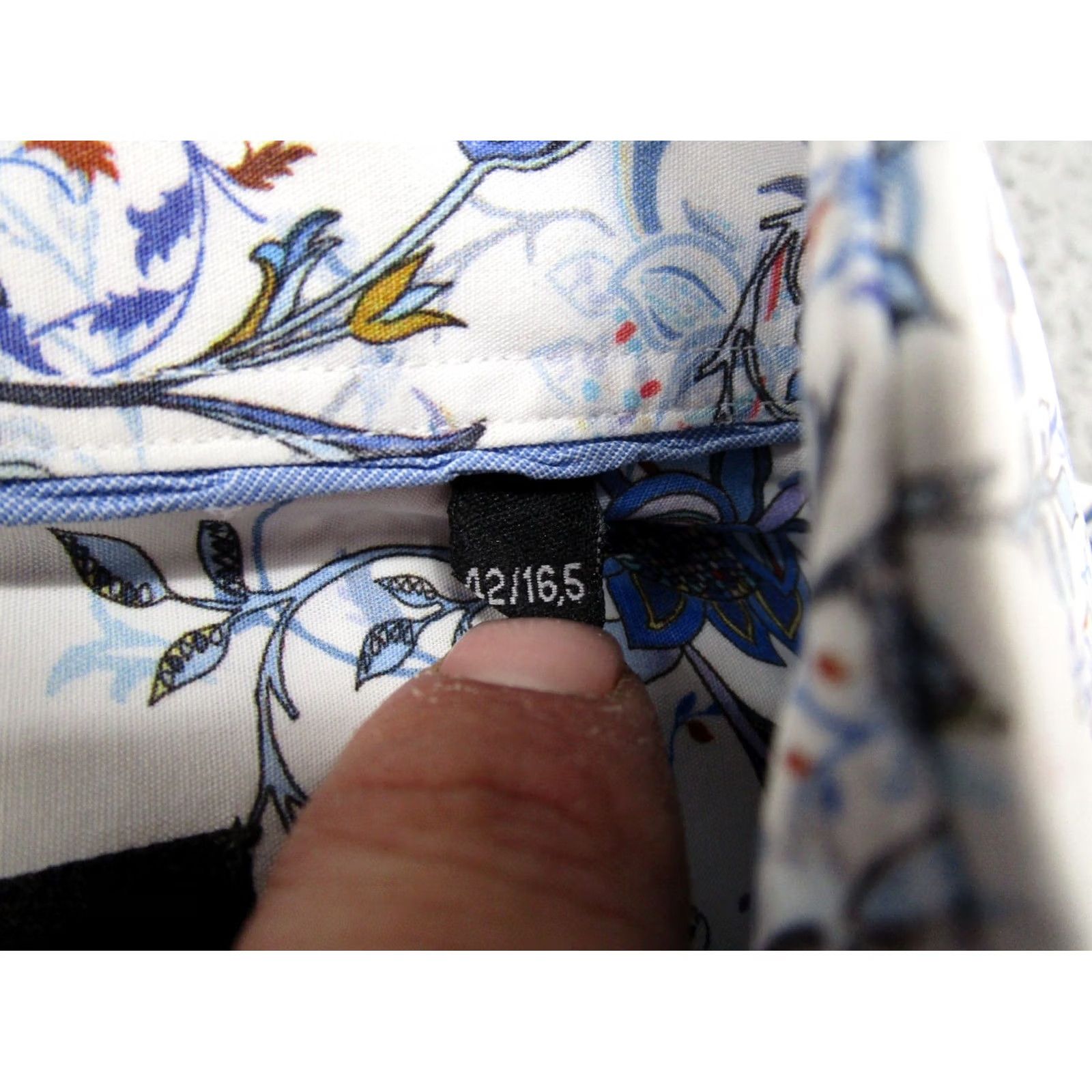 Vintage HAMMER MADE Button-Down Dress Shirt Mens Floral Blue 100% Cotton 42/16.5 Size 42R - 3 Thumbnail