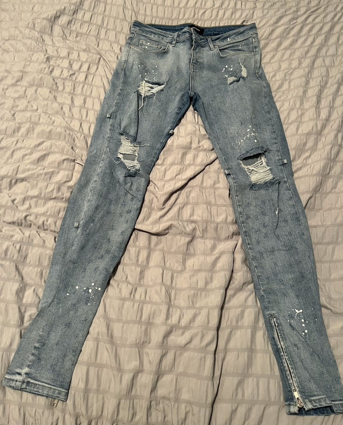 Jaffary Blue Distressed Paint Denim Jeans Size 30