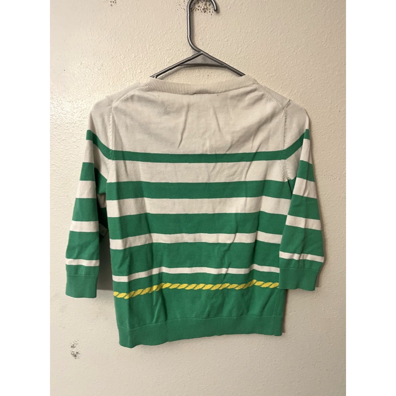 Talbots Talbots Cardigan Sweater Nautical Striped Anchor Rope Detail Cotton White PS Petites 3/4 Sleeve Button Front Knit Womens Size S / US 4 / IT 40 - 3 Thumbnail