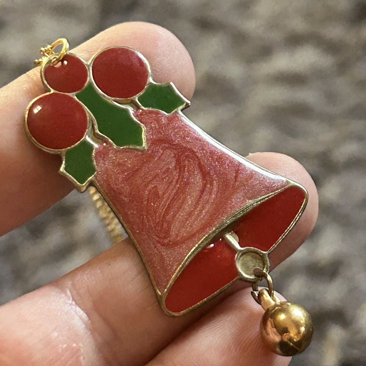 Handmade Handcrafted vintage enamel Christmas bell pendant necklace Size ONE SIZE - 5 Thumbnail