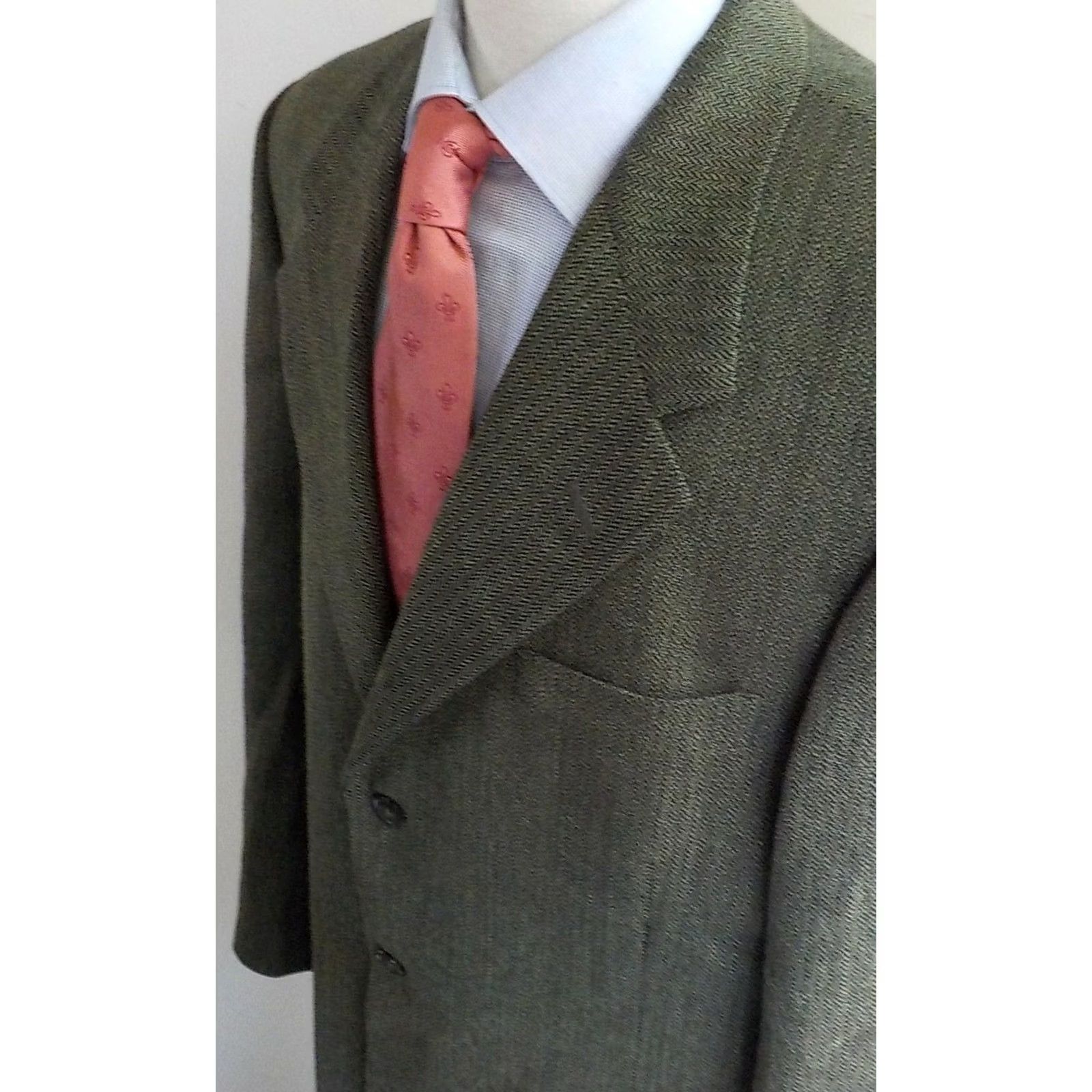 Aquascutum AQUASCUTUM Herringbone 3 Button Jacket Blazer Sz.44 Green/Black Made in USA Size 44R - 4 Thumbnail