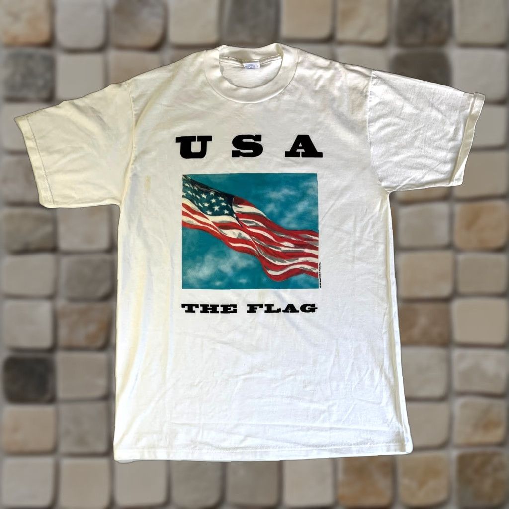 Jerzees VINTAGE Jerzees T-Shirt USA Flag Graphic White 1993 Monuments of America Sz L Unisex Adults Mens Womens Size US L / EU 52-54 / 3 - 1 Thumbnail