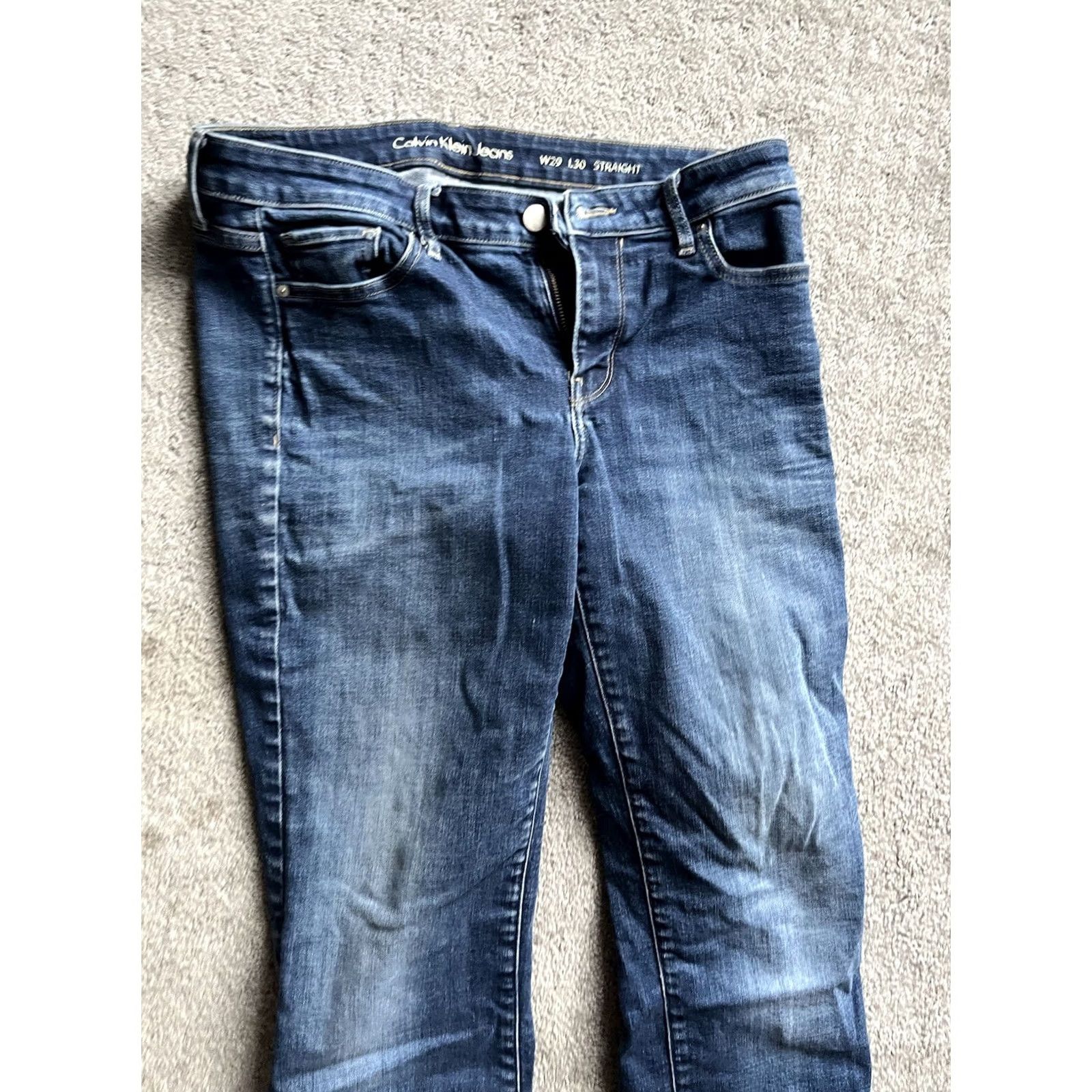 Calvin Klein Calvin Klein Jeans Pants Womens 29x30 Blue Dark Wash Denim Straight Leg Mid Rise Size 29" - 4 Thumbnail