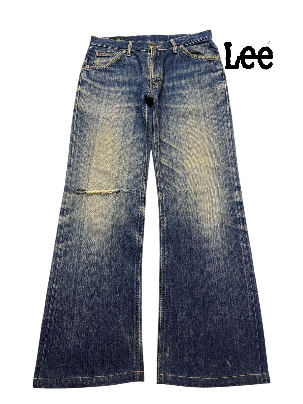Lee Vintage 90s Lee Blue Mud Wash Whiskers Wide Leg Bootcut Size US 31 - 1 Thumbnail