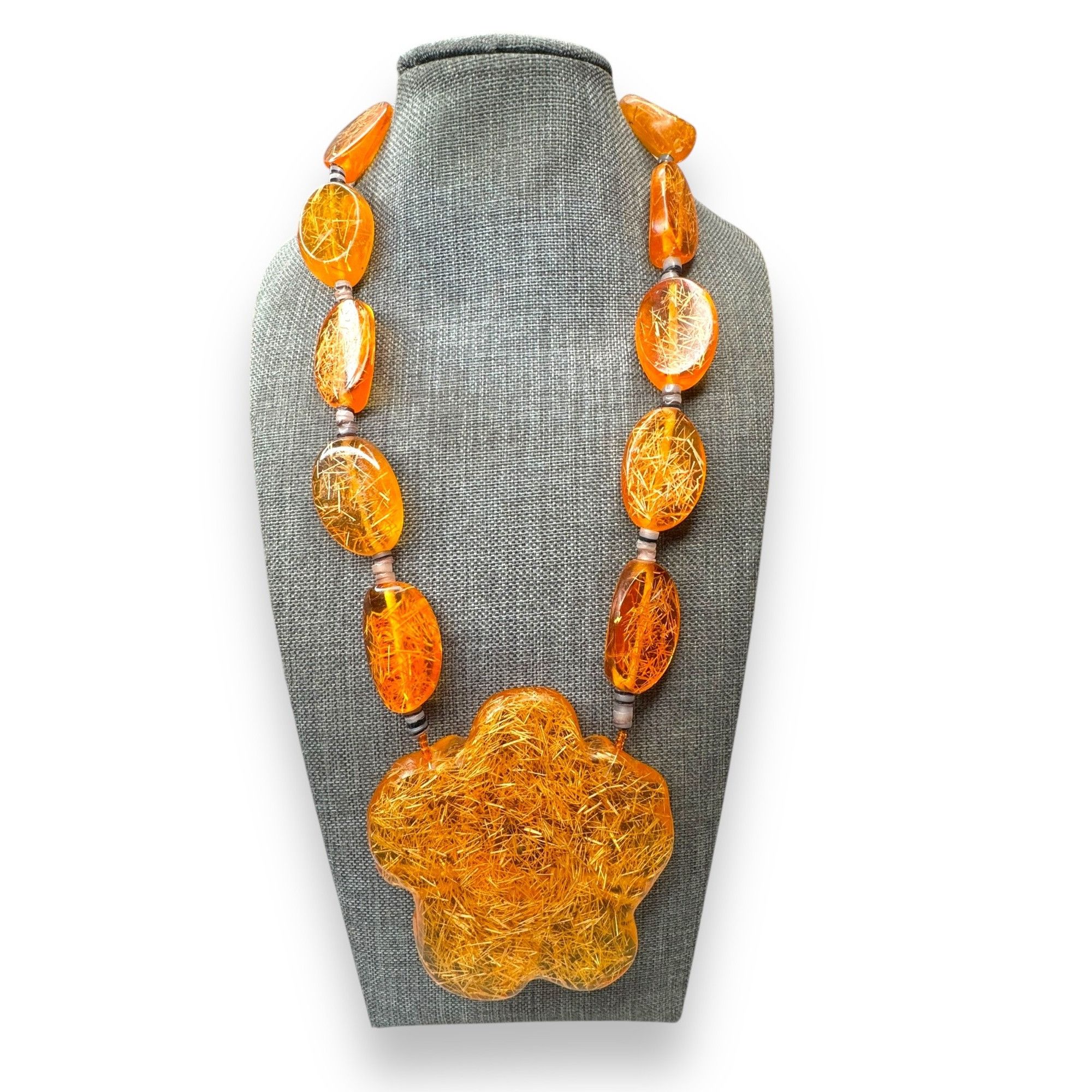 Other Amber & Shell Necklace With Flower Pendant 19" Size ONE SIZE - 6 Thumbnail