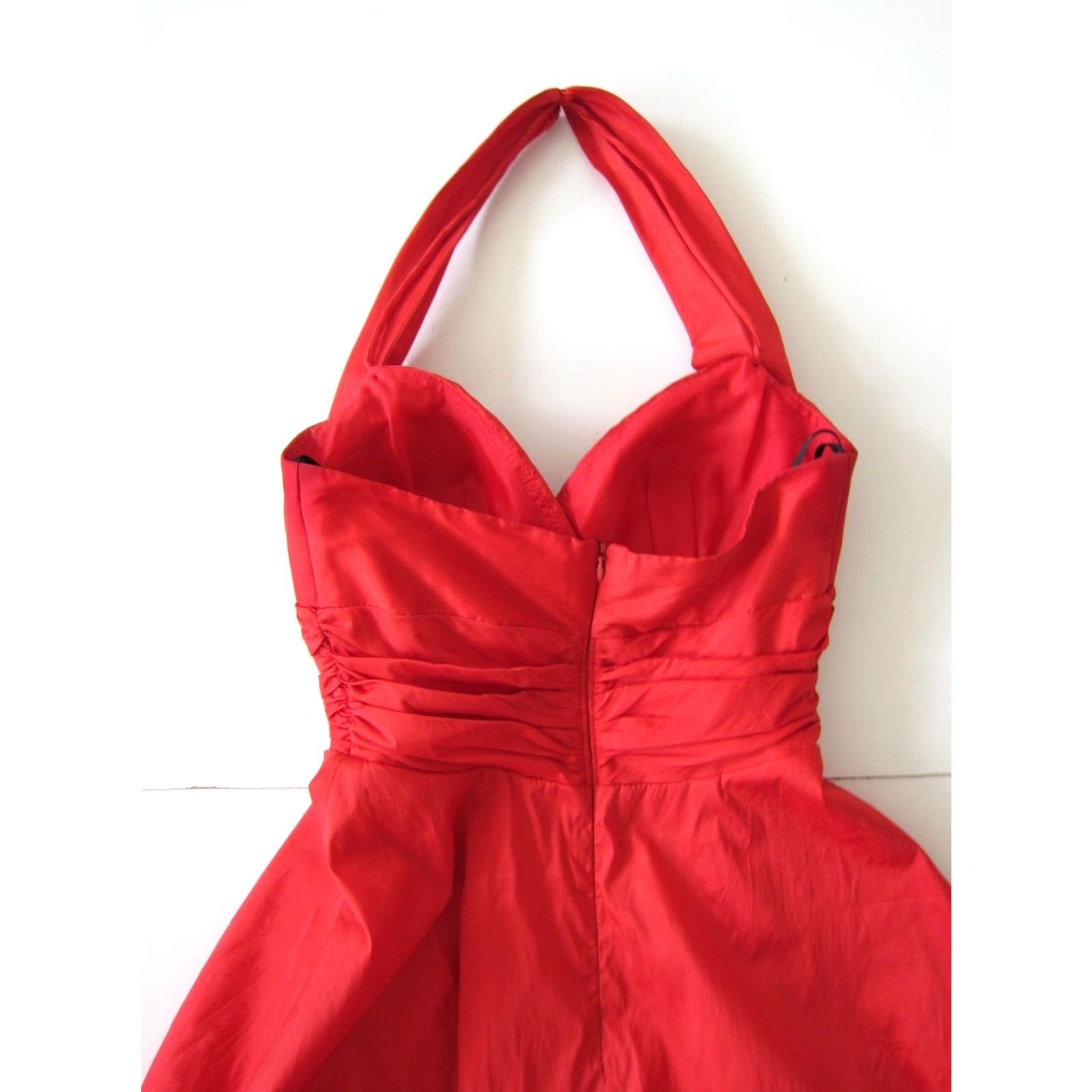 Vintage VINTAGE Betsy & Adam Linda Bernell Red Satin Ruched Puff Halter Party Cocktail Dress 4 Size S / US 4 / IT 40 - 4 Thumbnail