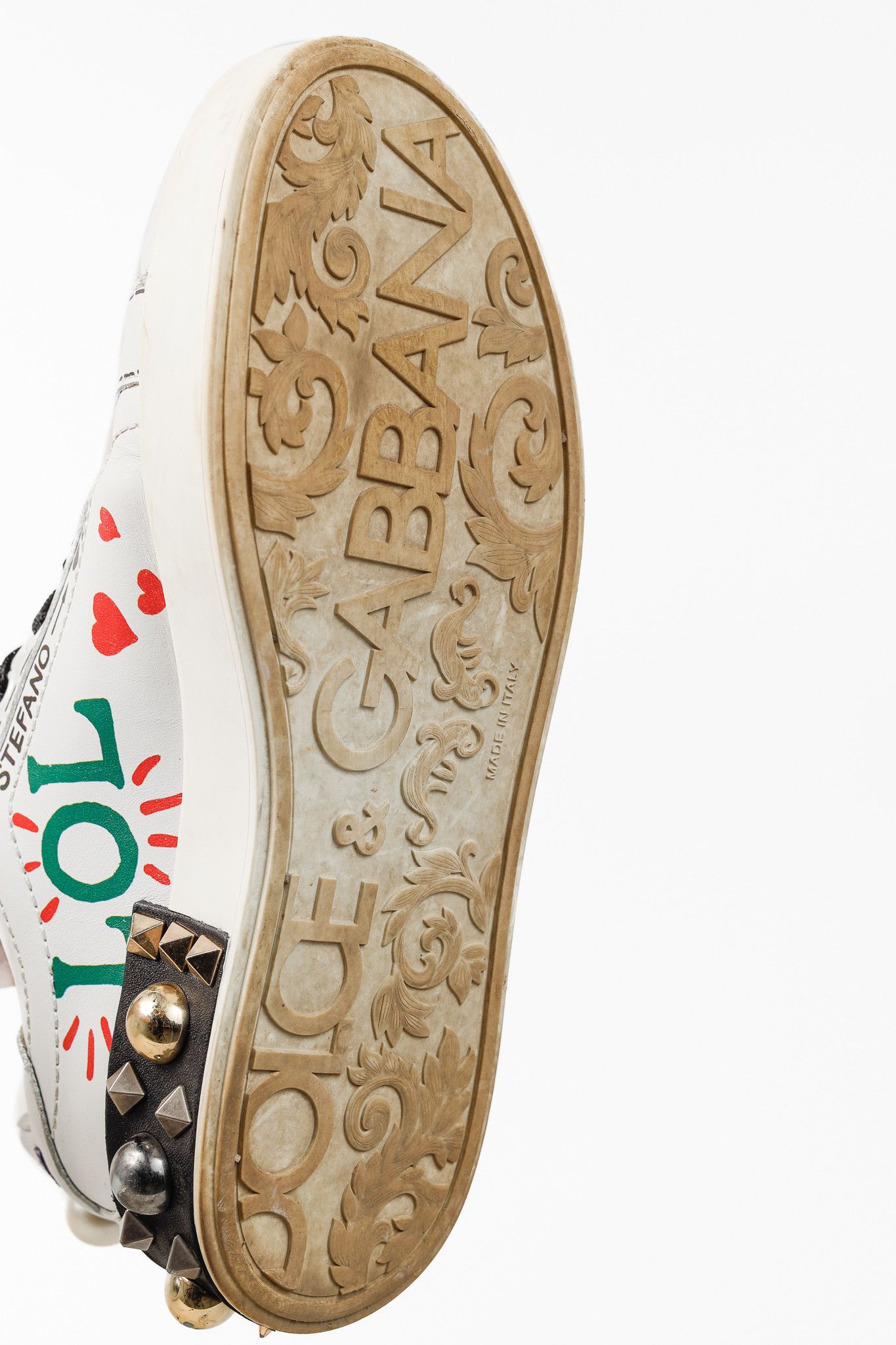 Dolce & Gabbana Dolce & Gabbana White Leather Musical Note Patch Sneakers Size US 7 / IT 37 - 5 Thumbnail