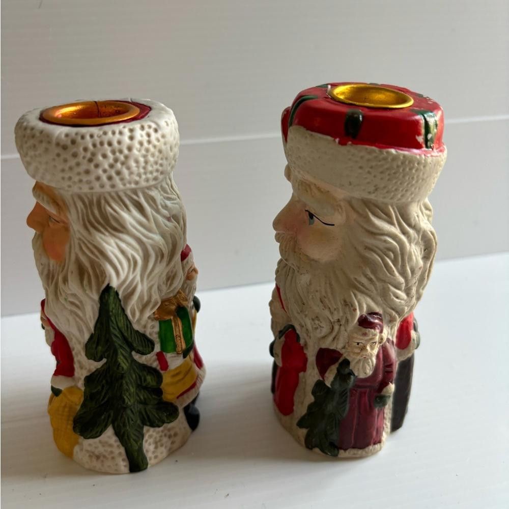 Designer 2 Ceramic Old World Santa Claus Candle Holders Size ONE SIZE - 2 Thumbnail