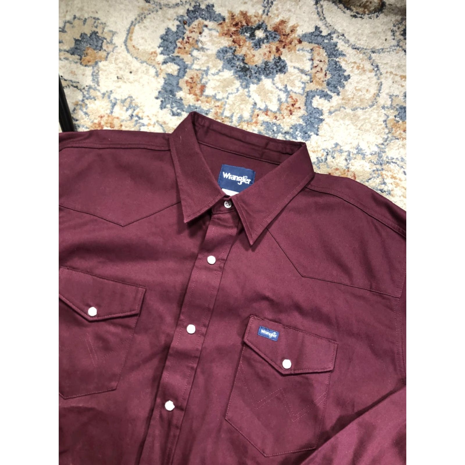 Wrangler Wrangler Shirt Mens 2XL Red Solid Western Pearl Snap Long Sleeve Casual Size US XXL / EU 58 / 5 - 6 Thumbnail