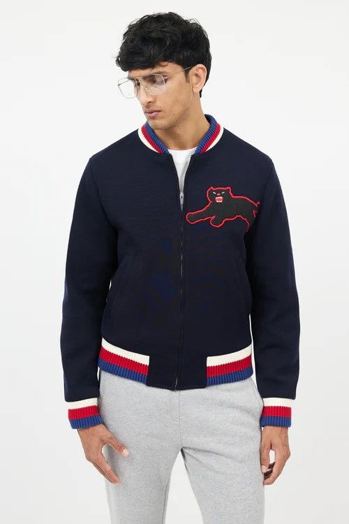Gucci Gucci Wool Bomber Jacket Dark Blue Black Panther Patch Size US M / EU 48-50 / 2 - 9 Thumbnail