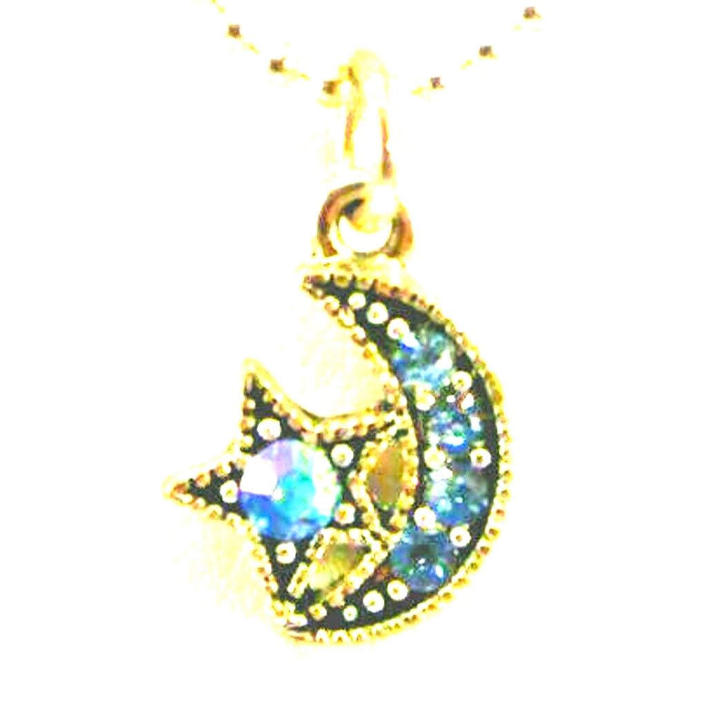 Other Blue Rhinestone Star & Moon Silvertone Pendant • Ball Chain Size ONE SIZE - 1 Thumbnail