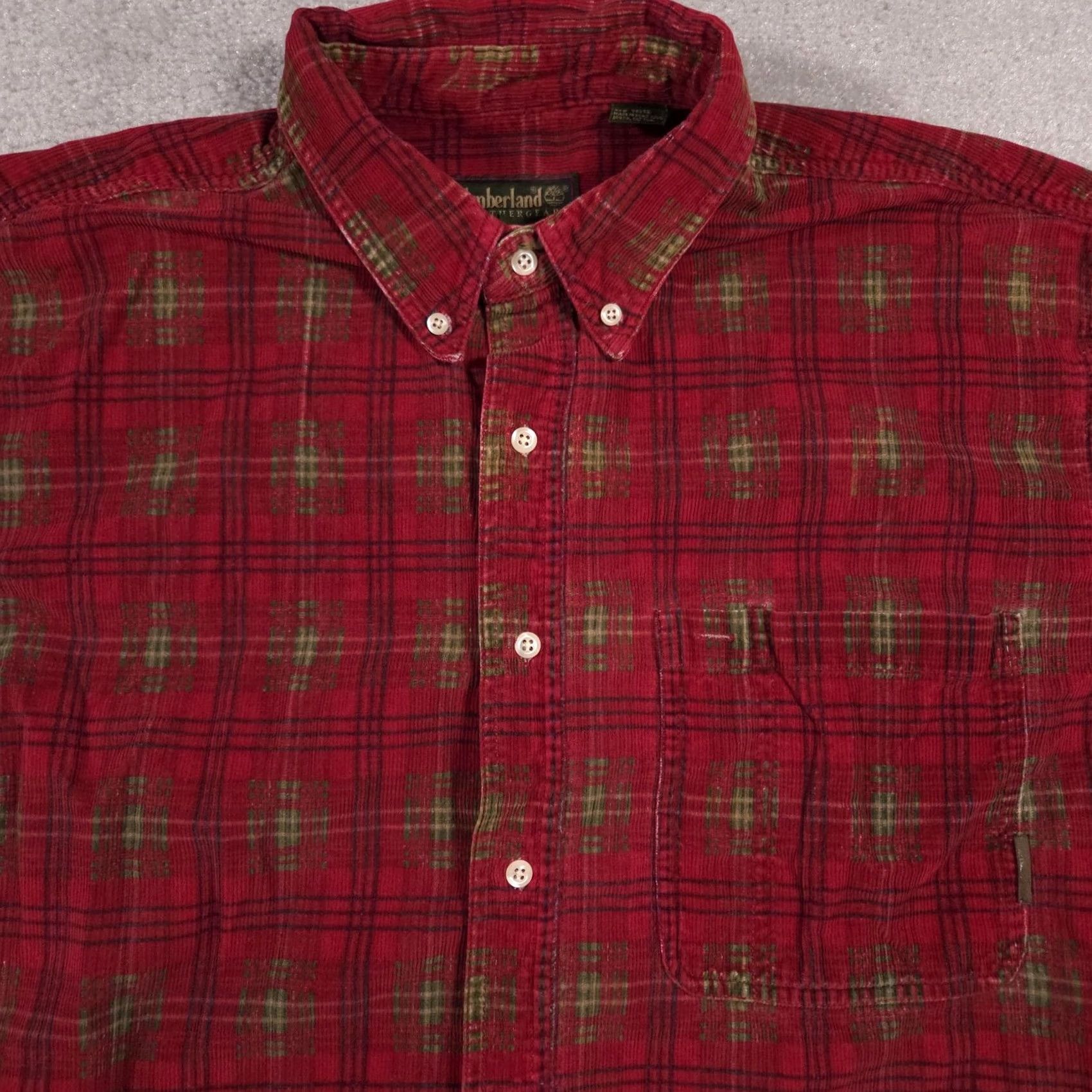 Timberland VINTAGE Timberland Shirt Mens Large Red Plaid Corduroy Button-Down 90s Weathergear Moderate Wear Mens Size US L / EU 52-54 / 3 - 3 Thumbnail