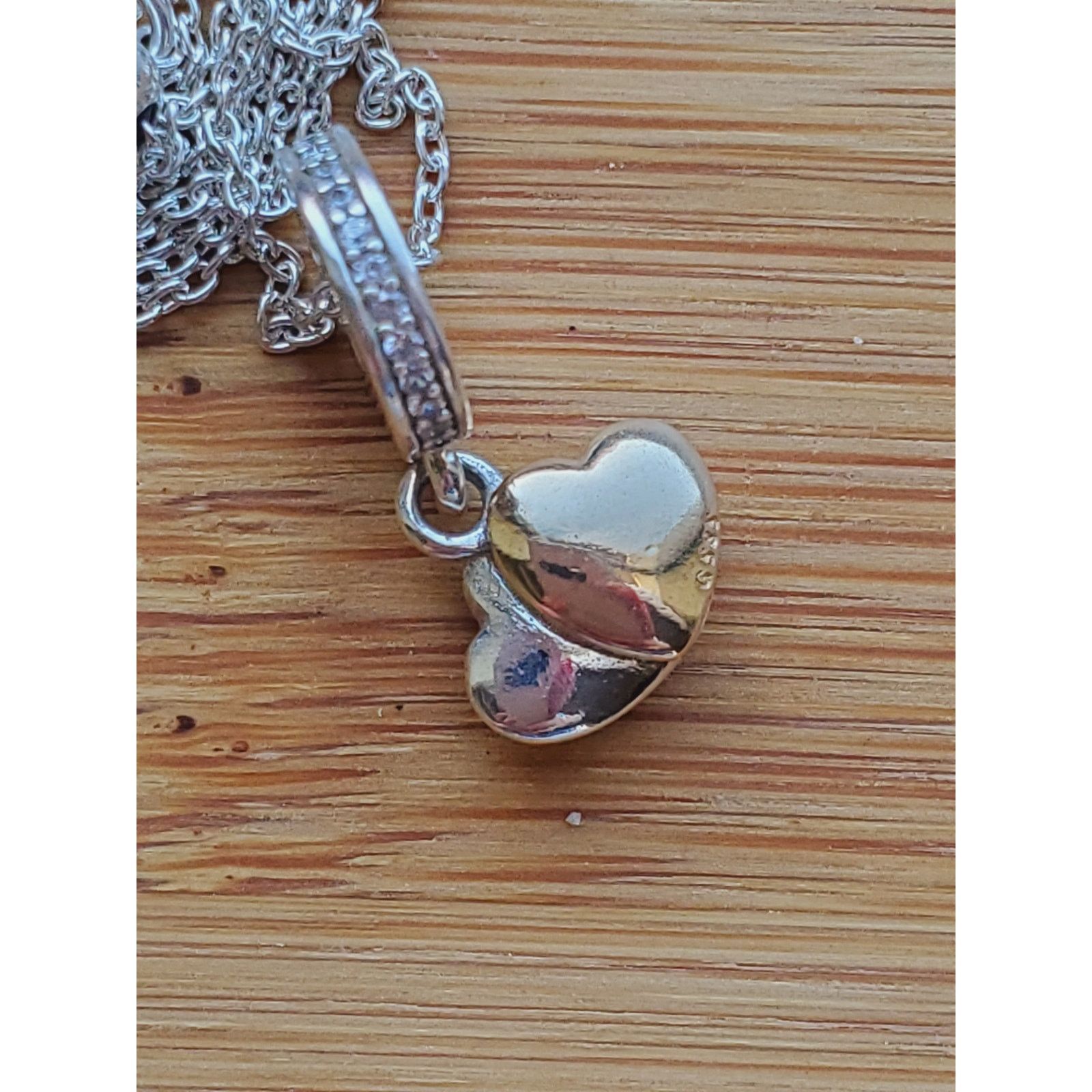 pandora Pandora Sterling Silver Two Tone Double Heart Charm Necklace Size ONE SIZE - 3 Thumbnail