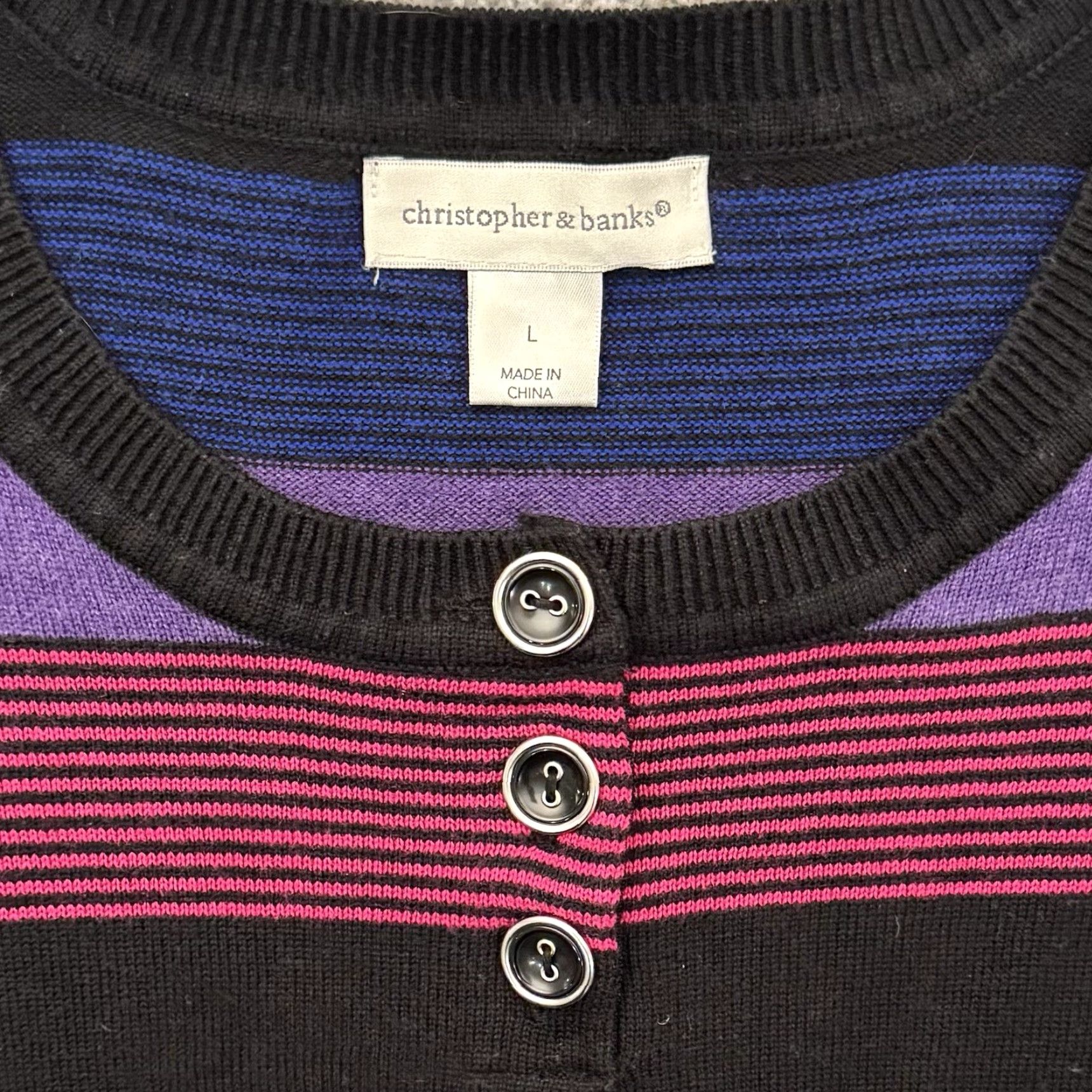 Vintage VINTAGE Christopher & Banks Sweater Women Large Henley Office Academia Stripes Retro 70s Size L / US 10 / IT 46 - 5 Thumbnail