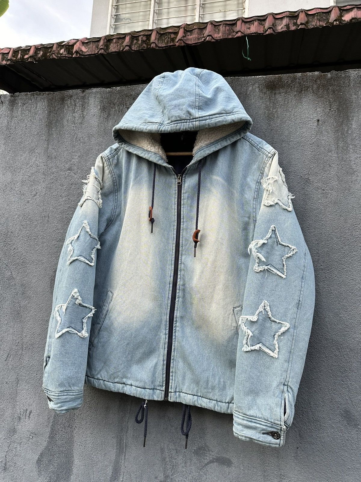 Vintage 👹Halham Fleece Hood Denim Bomber Jacket Size US L / EU 52-54 / 3 - 8 Thumbnail