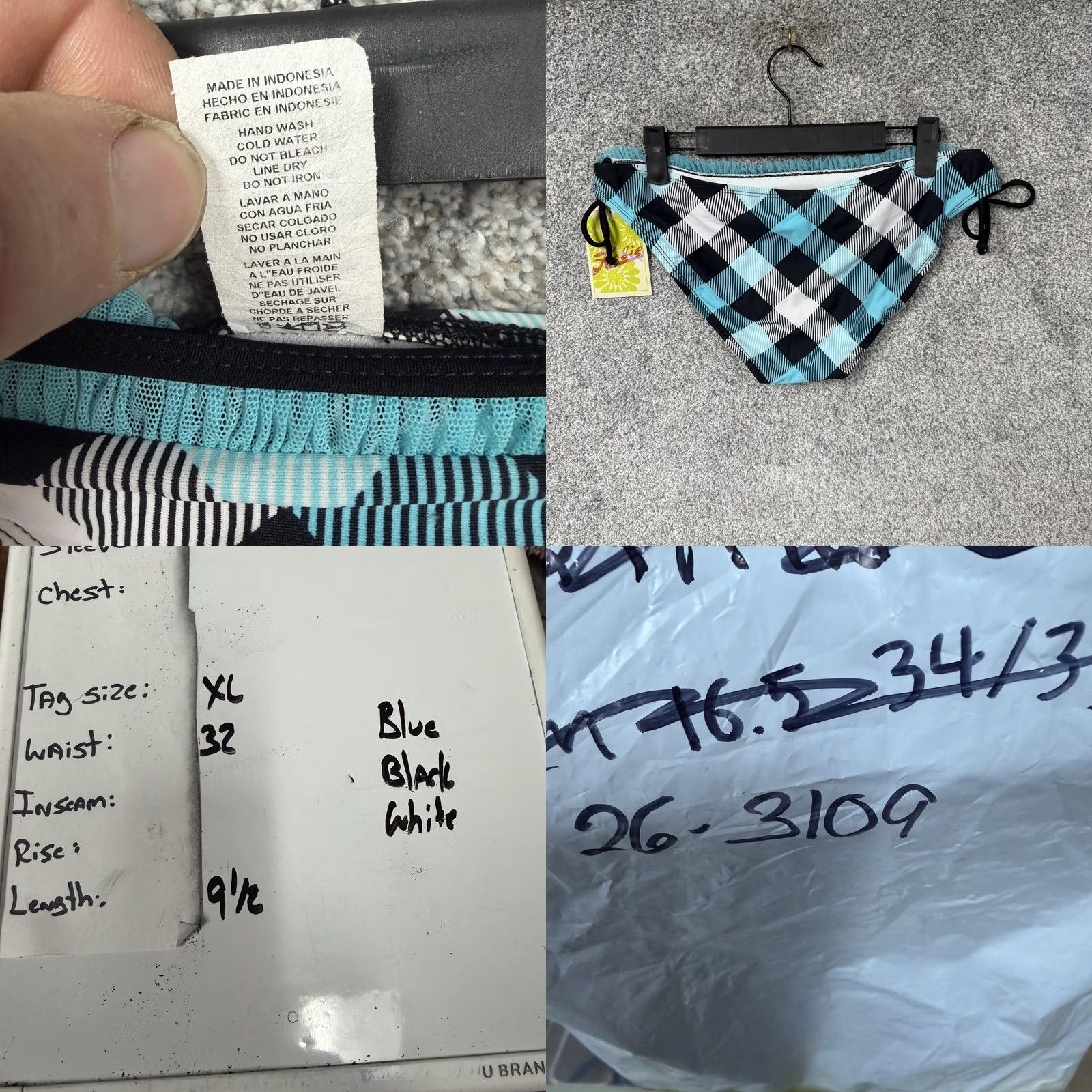 Vintage Hobie Bikini Bottom XL Crystal Blue Argyle Hipster Beach Swim Bottom Womens Size 40" / US 18 - 8 Thumbnail