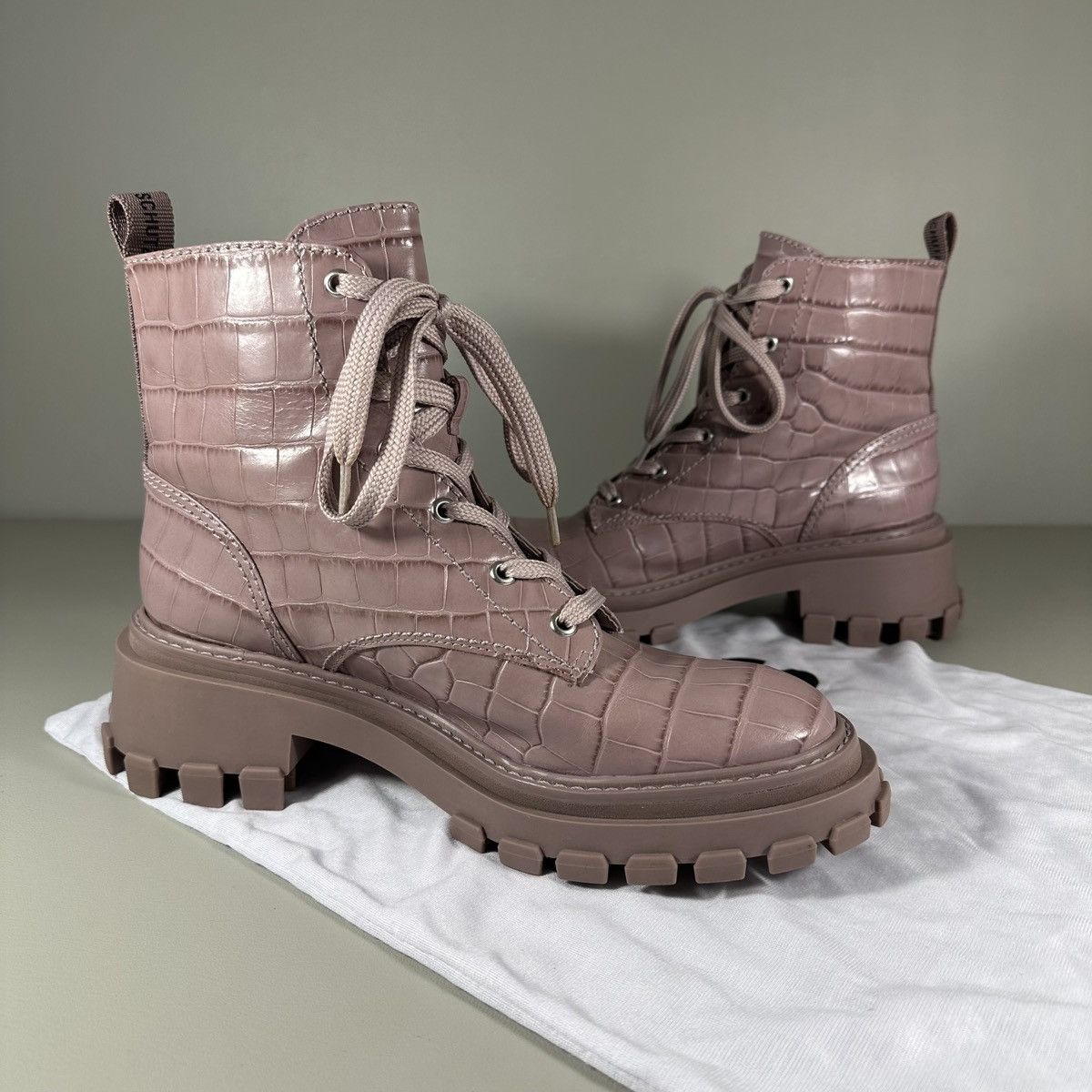 SCHUTZ Schutz Orly Croc Print Lug Sole Lilac Combat Leather Boots Size US 9.5 / IT 39.5 - 5 Thumbnail