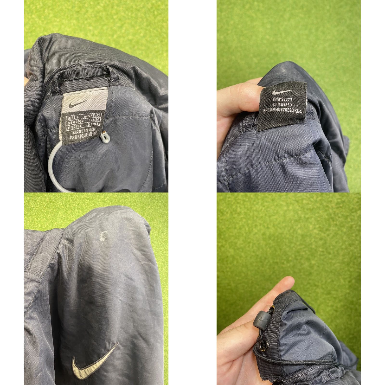 Nike VINTAGE Nike Jacket Mens L Black Puffer Softshell Zip Hooded Logo Big Swoosh Check Wind-Resistant Water-Resistant 90s 00s Y2K Size US L / EU 52-54 / 3 - 9 Thumbnail