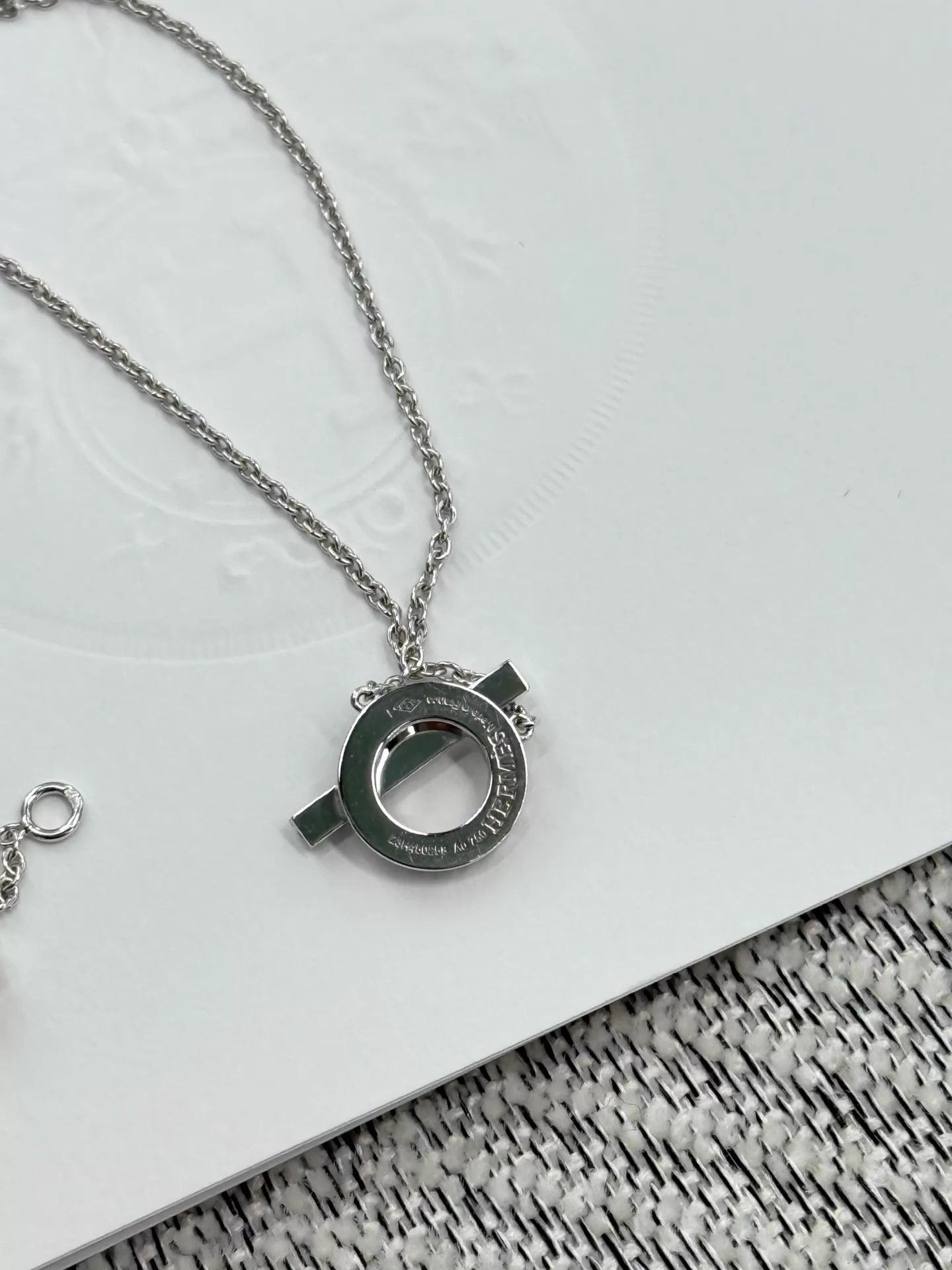Hermes Hermes 18k White Gold Diamond Finesse Q Necklace 24 Size ONE SIZE - 4 Thumbnail