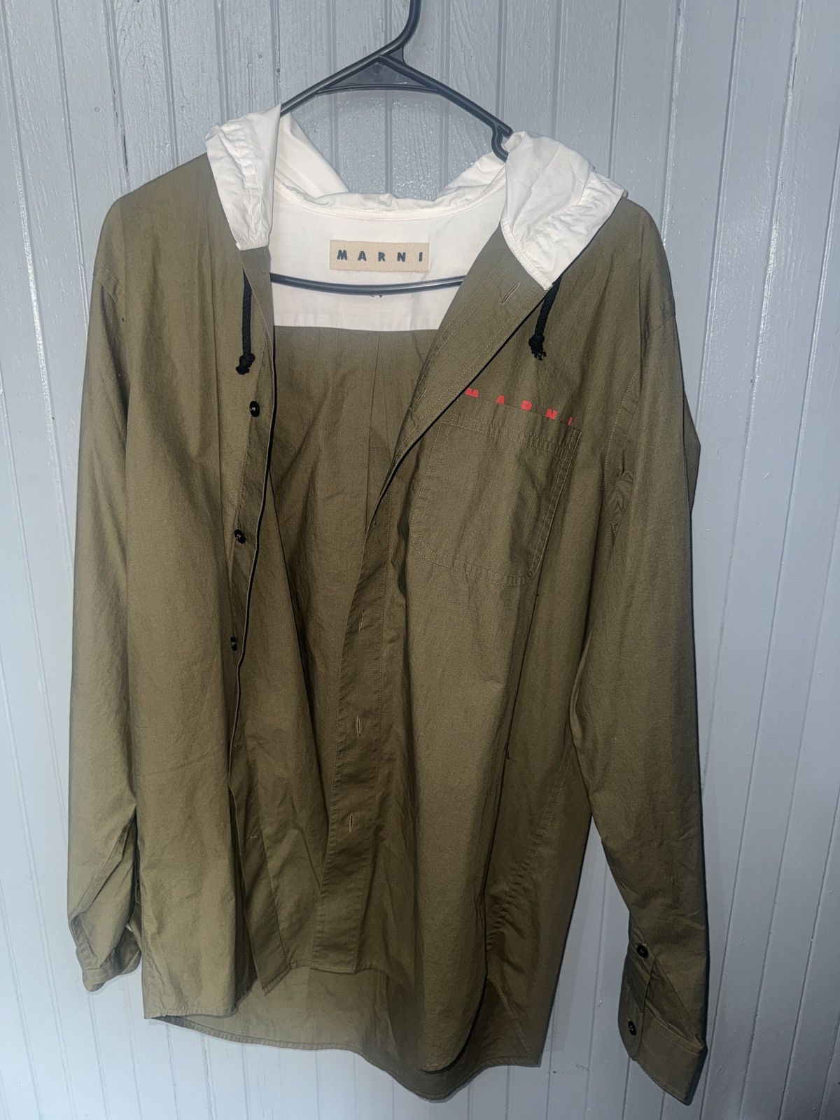 Marni Marni Hooded Shirt – Olive Green (Size 46) Size US L / EU 52-54 / 3 - 3 Thumbnail