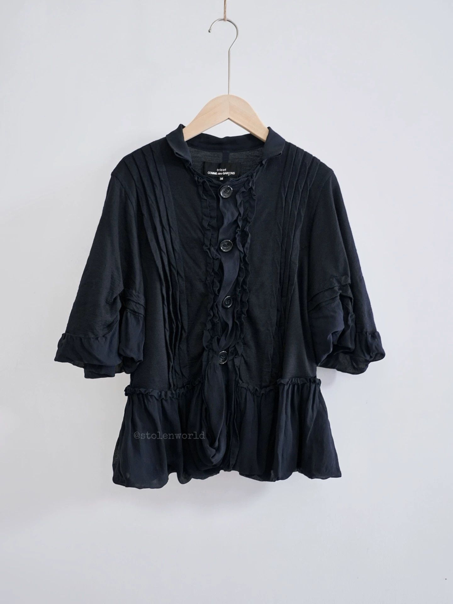 Comme des Garcons Comme des Garçons Navy Lace Trim Bubble Sleeve Blouse M Size M / US 6-8 / IT 42-44 - 7 Thumbnail