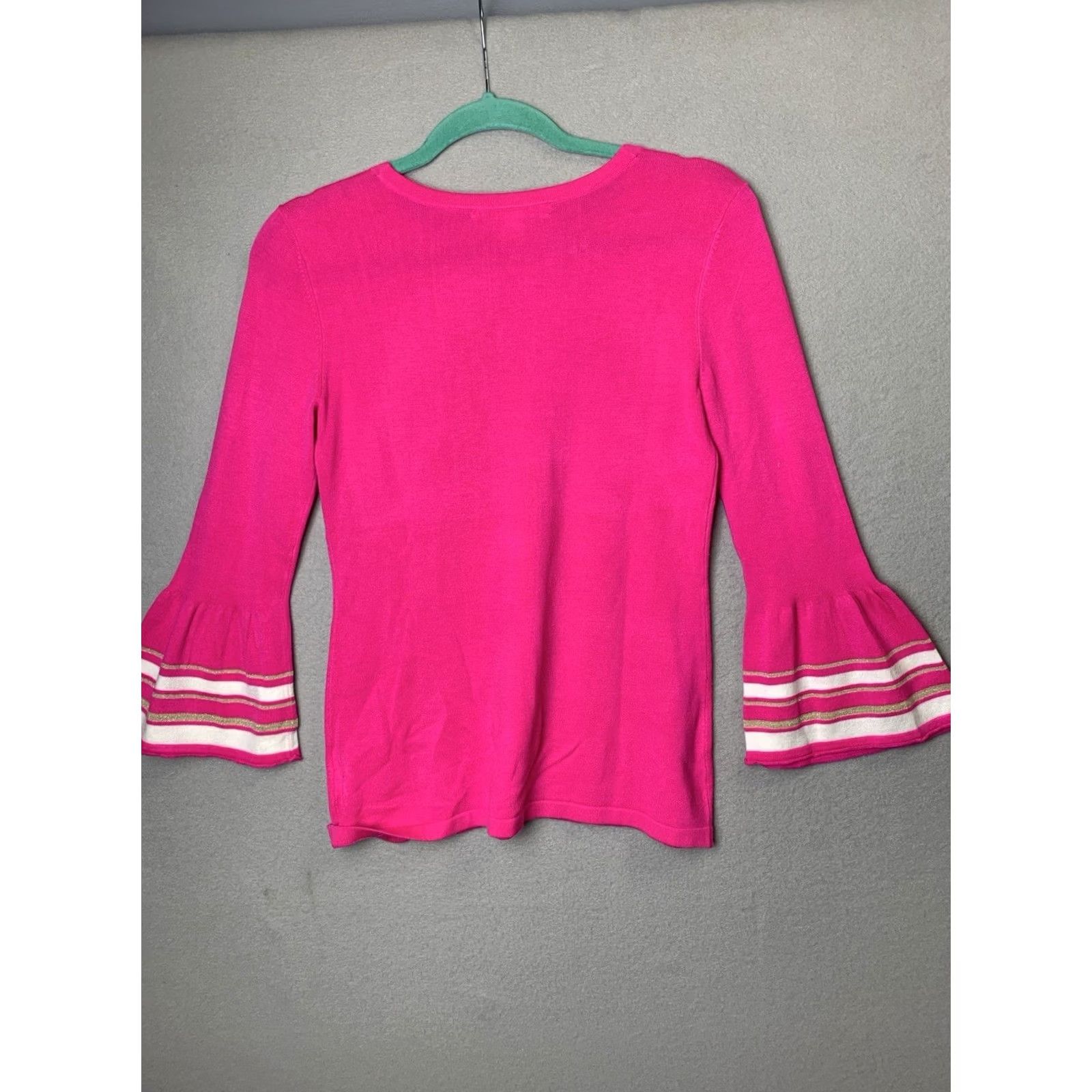 Lilly Pulitzer Lilly Pulitzer Sweater Women's Size S Pink Crew Neck Gold Buttons Striped Cuffs Bohemian Preppy Size S / US 4 / IT 40 - 2 Thumbnail