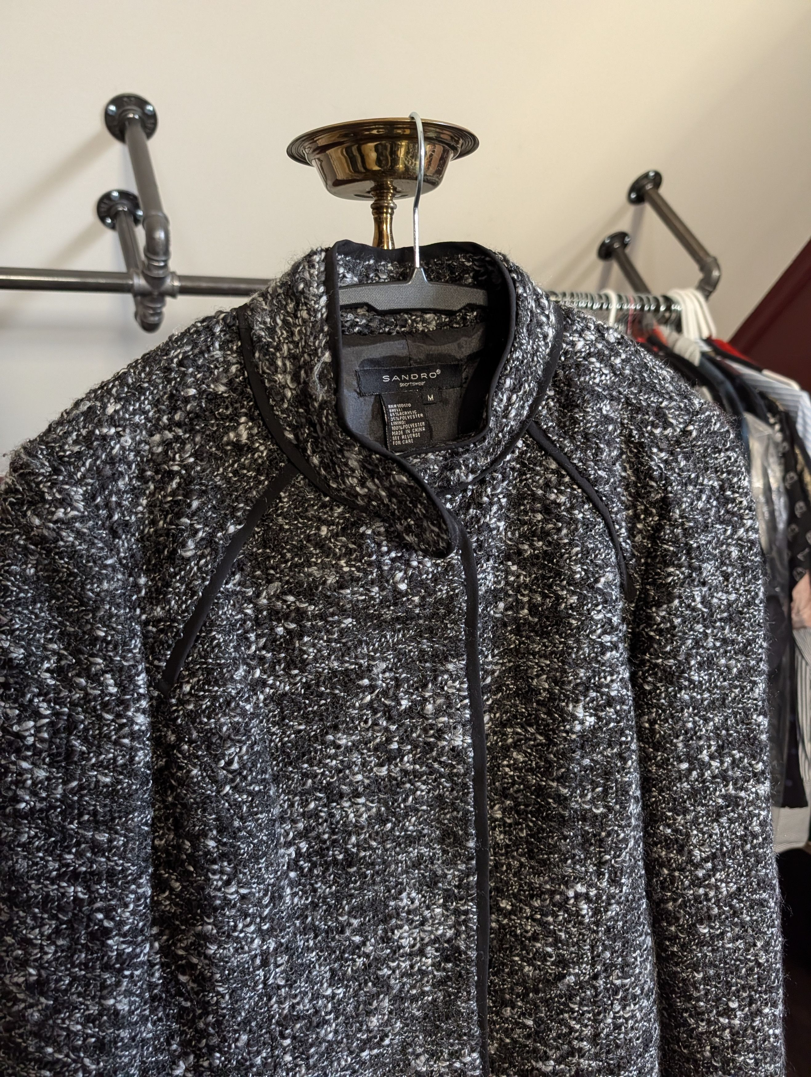 Sandro Gray knit tweed sporty raglan button-up jacket M Size M / US 6-8 / IT 42-44 - 2 Thumbnail