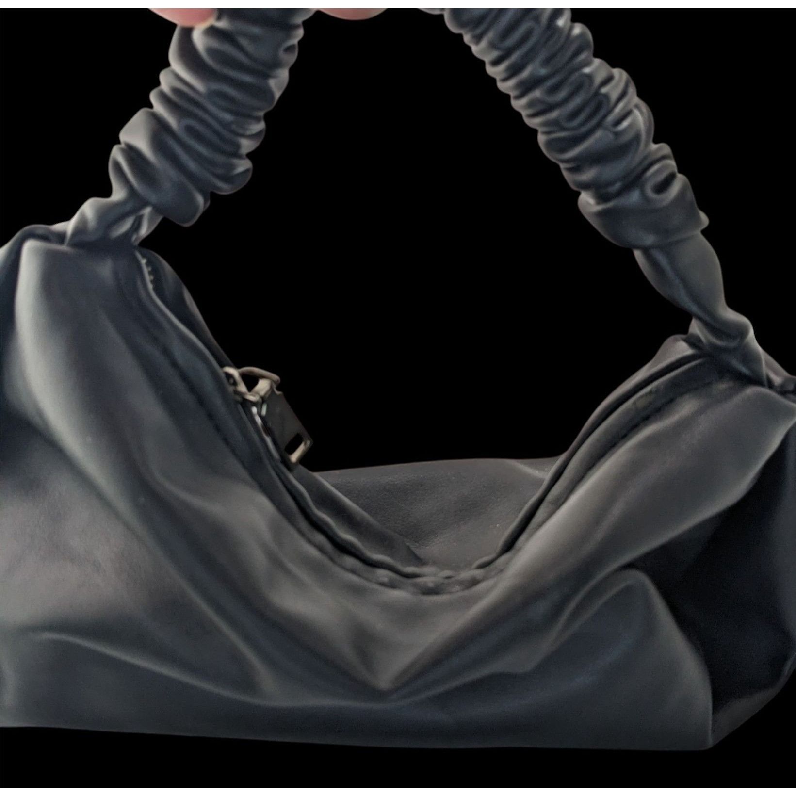 Other Black Faux Leather Scrunch Handle Shoulder Bag With Zipper C Size ONE SIZE - 3 Thumbnail