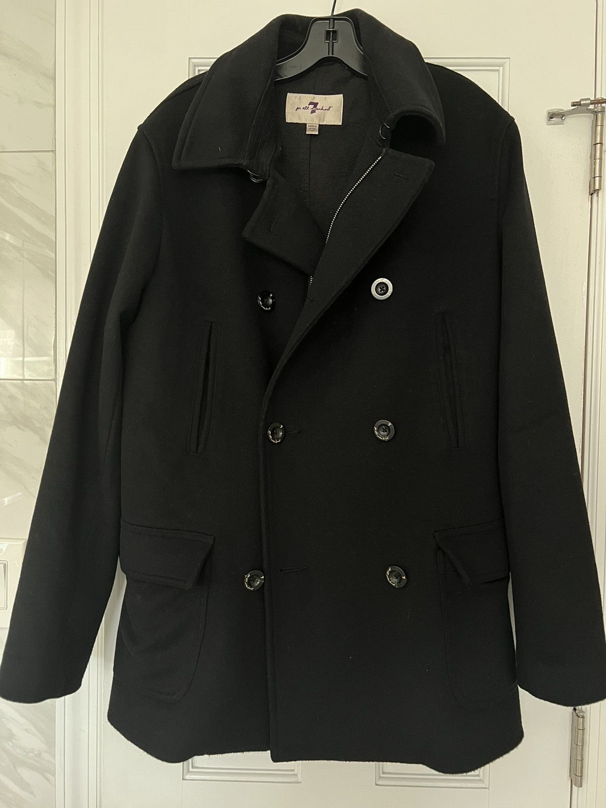 image of 7 For All Mankind Double Breast Wool Pea Coat J Crew Black, Men's (Size Medium)