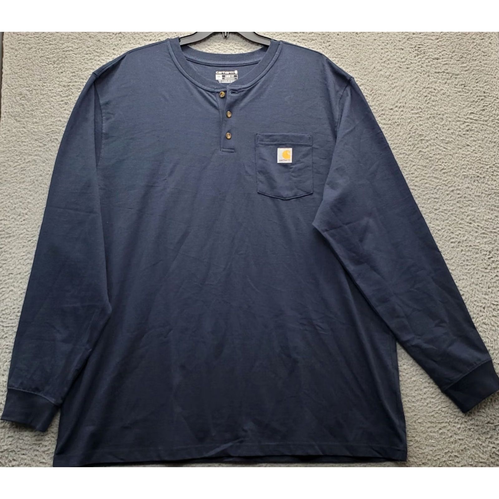 Carhartt Carhartt Shirt Men 2XL Navy Long Sleeve Henley Neck Size US XXL / EU 58 / 5 - 2 Thumbnail