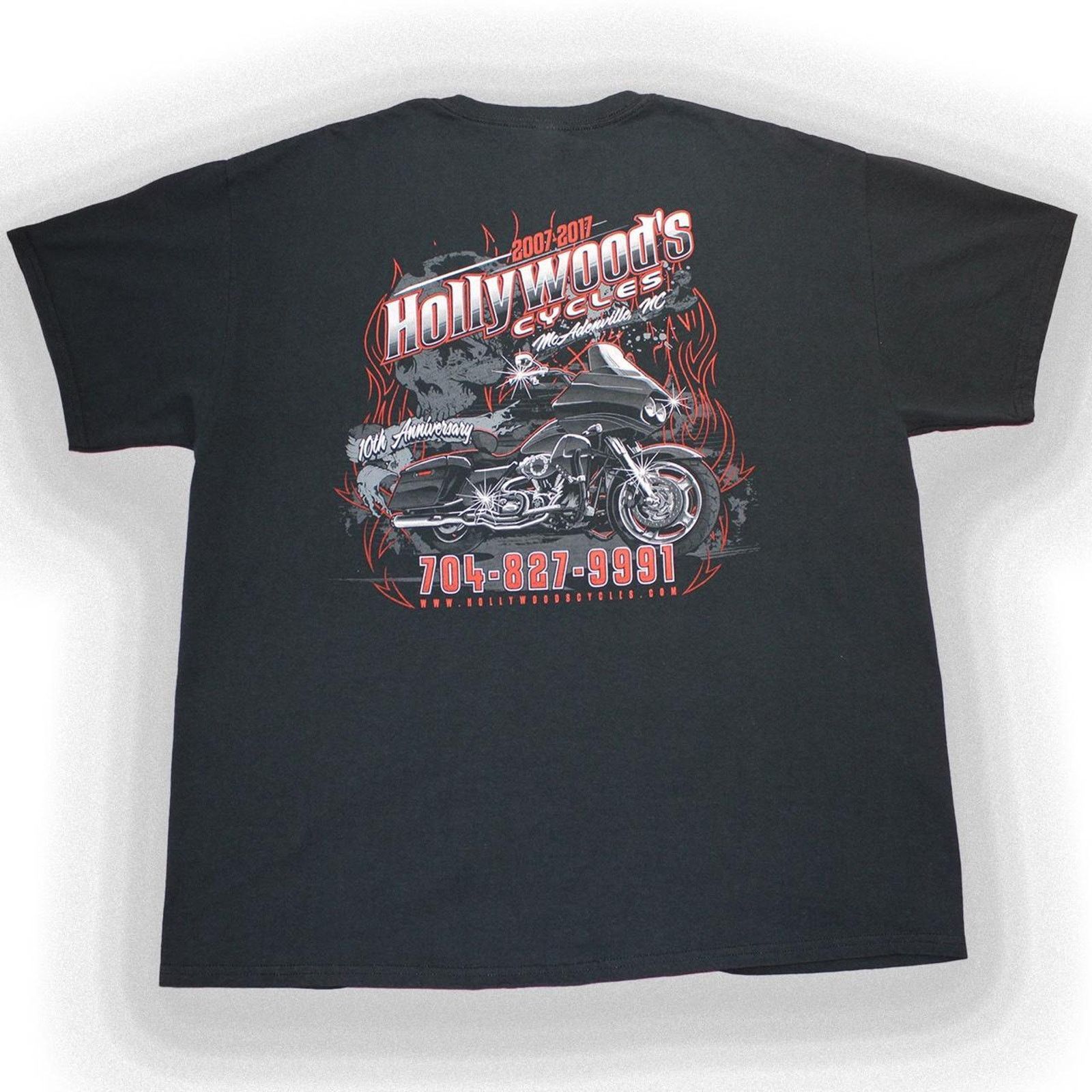 Vintage Y2K Black Skull Hollywood Motorcycles graphic tee Size US XL / EU 56 / 4 - 3 Thumbnail