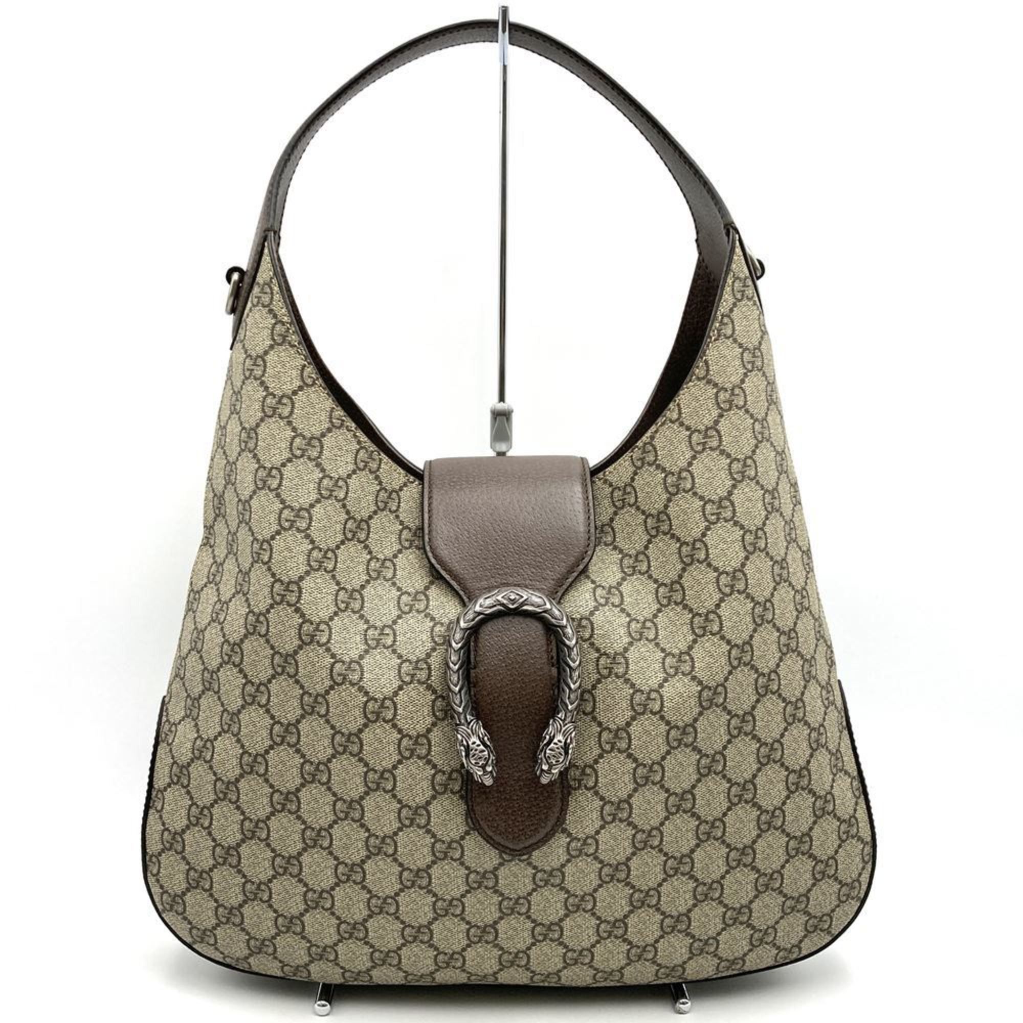 Gucci 446687 Dionysus Shoulder Bag Medium Hobo GG Supreme Canvas Brown Women's