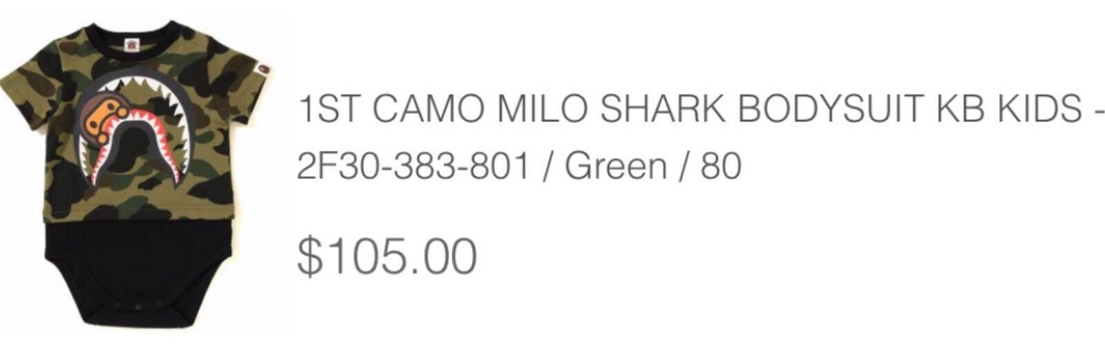 Bape BAPE X Baby Milo 1st Camo Milo Shark Bodysuit 80cm Size US 26 / EU 42 - 2 Thumbnail
