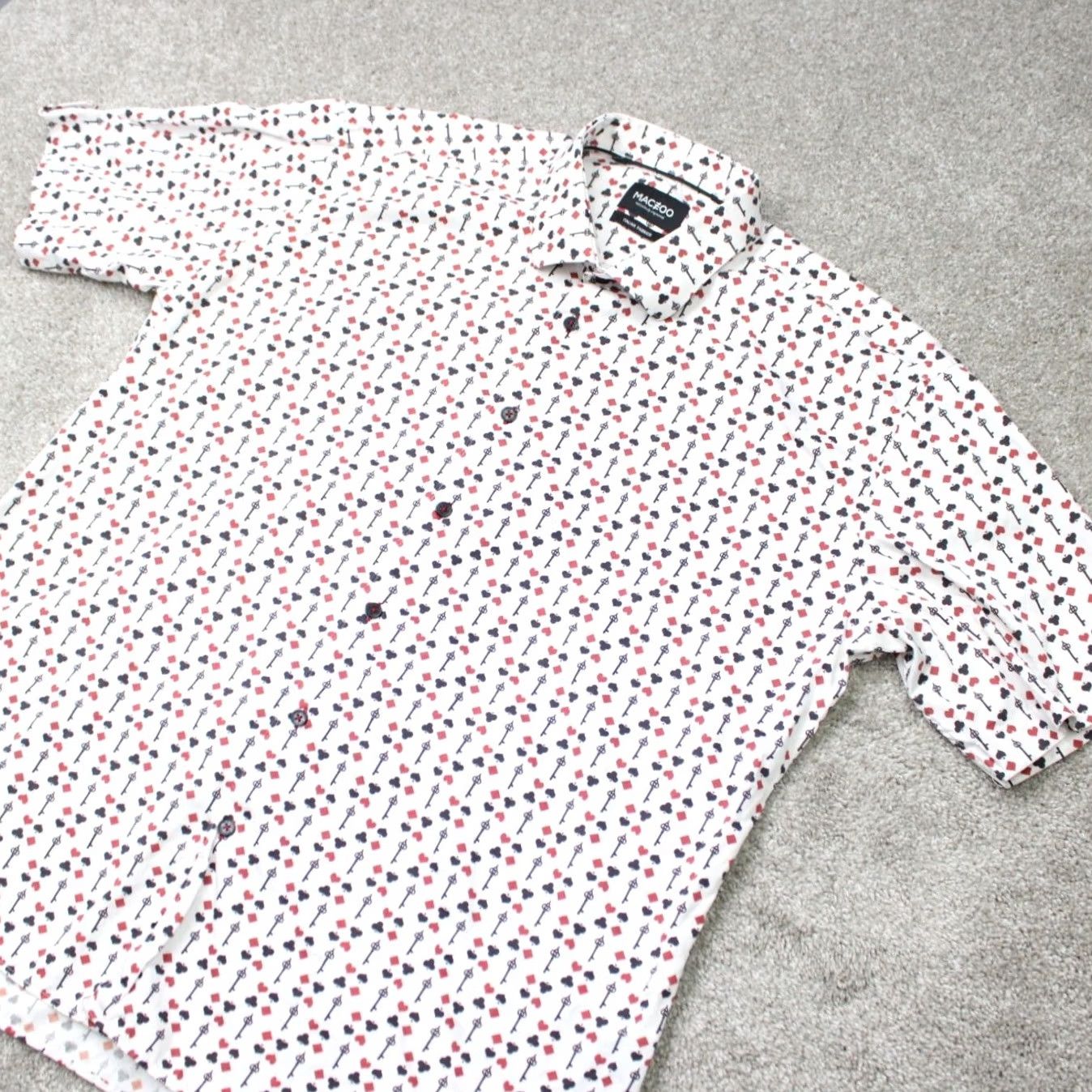 Maceoo Maceoo Shirt Mens 7/3XL White Red Black All Over Print S/S Button-Up Size US XXL / EU 58 / 5 - 3 Thumbnail