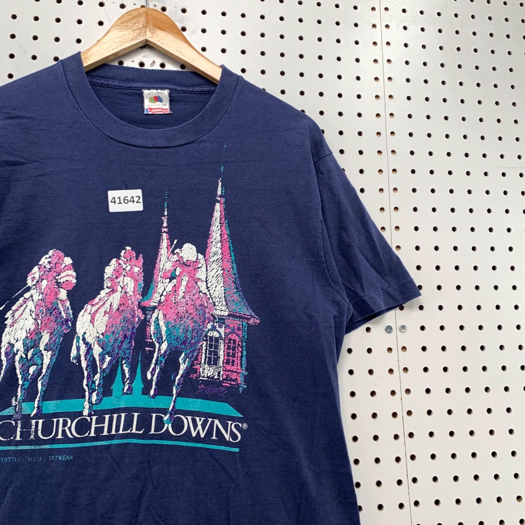 Fruit Of The Loom VINTAGE Fruit of the Loom Churchill Downs Horse Racing T-Shirt Mens Medium Graphic Print Blue 90s Size US M / EU 48-50 / 2 - 7 Thumbnail