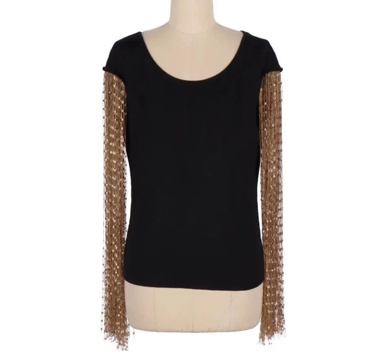 Loewe LOEWE Dark gold tasselled sleeve knit top Size XS / US 0-2 / IT 36-38 - 1 Thumbnail
