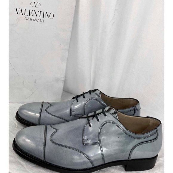 image of 41 8 Nib Valentino Garavani Gray Wingtip Oxford Smooth Box D Shoes in Grey, Men's