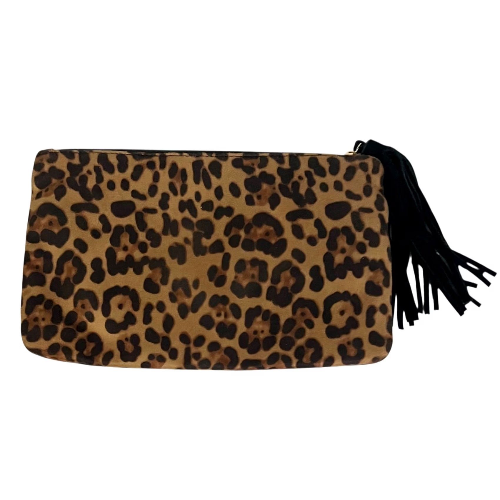 Bebe Bebe Make-Up Bag Pouch Animal Print Brown Tassel Zipper 12x7.5 Clutch Women, Animal Print, Brown, Zip, 12x7.5, Preowned, Clutch Bag, Makeup Bag, Bebe Size ONE SIZE - 7 Thumbnail