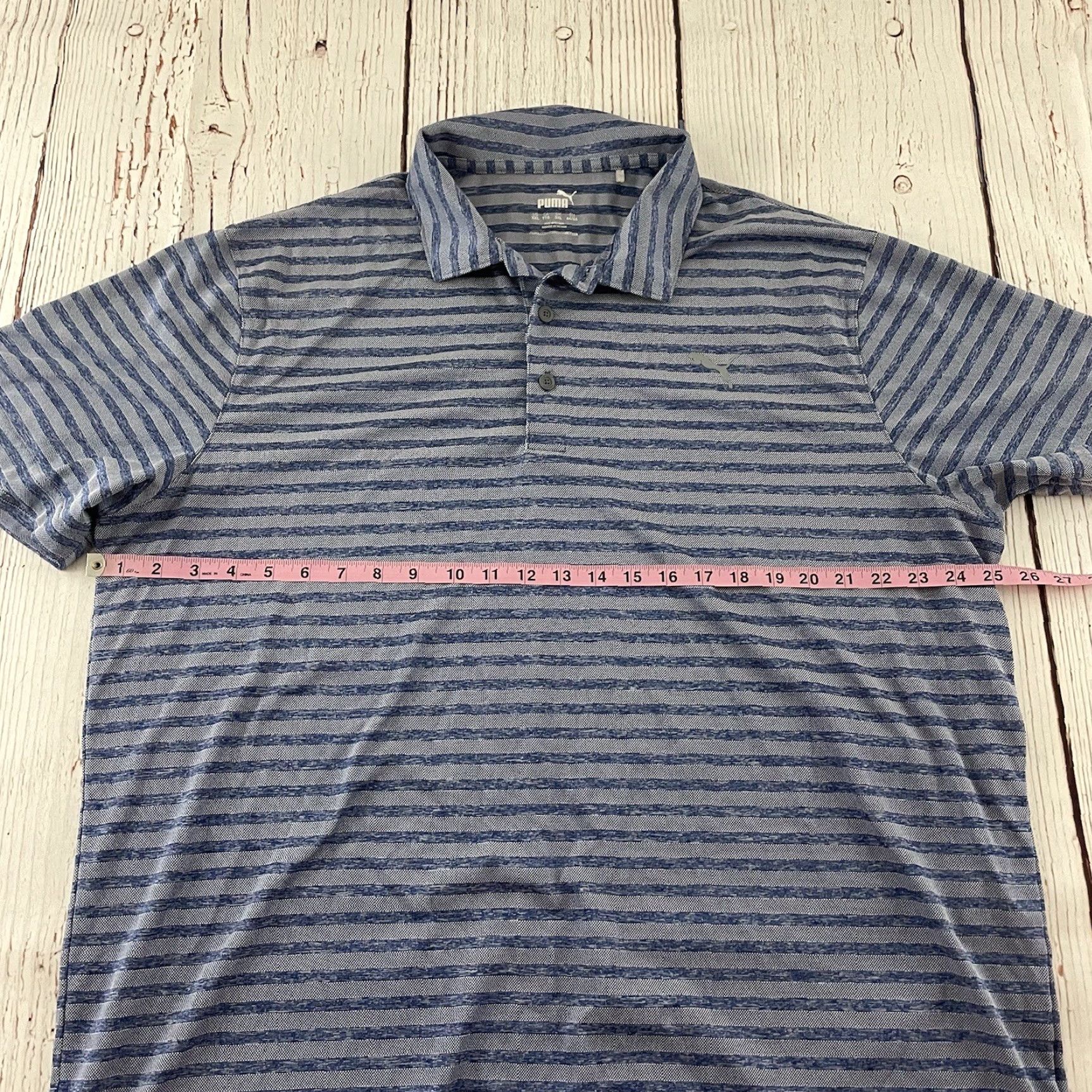 Puma PUMA Striped Short Sleeve Button Front Golf Polo Shirt Men's XXL Gray Blue Size US XXL / EU 58 / 5 - 4 Thumbnail