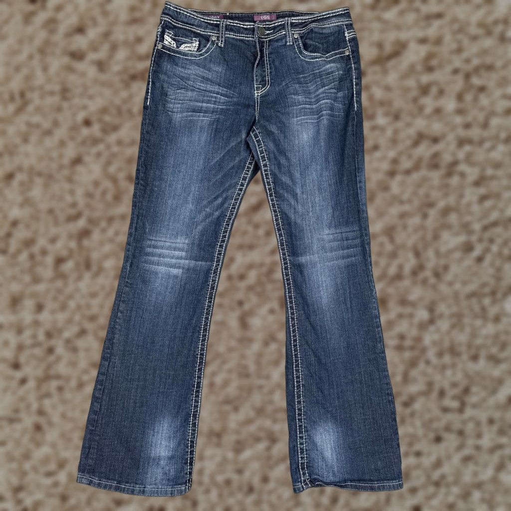Denime VGS Jeans Womens Bootcut 14 Blue Mid Wash Stretch Lace Denim 34x31 Size 36" / US 14 / IT 50 - 1 Thumbnail