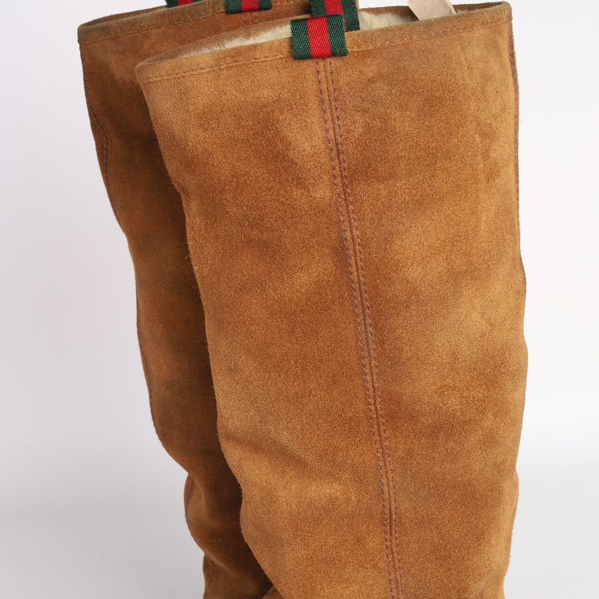 Gucci Gucci Suede Shearling Web Boots Brown Saint Moritz High Shoe Size US 8.5 / IT 38.5 - 11 Thumbnail