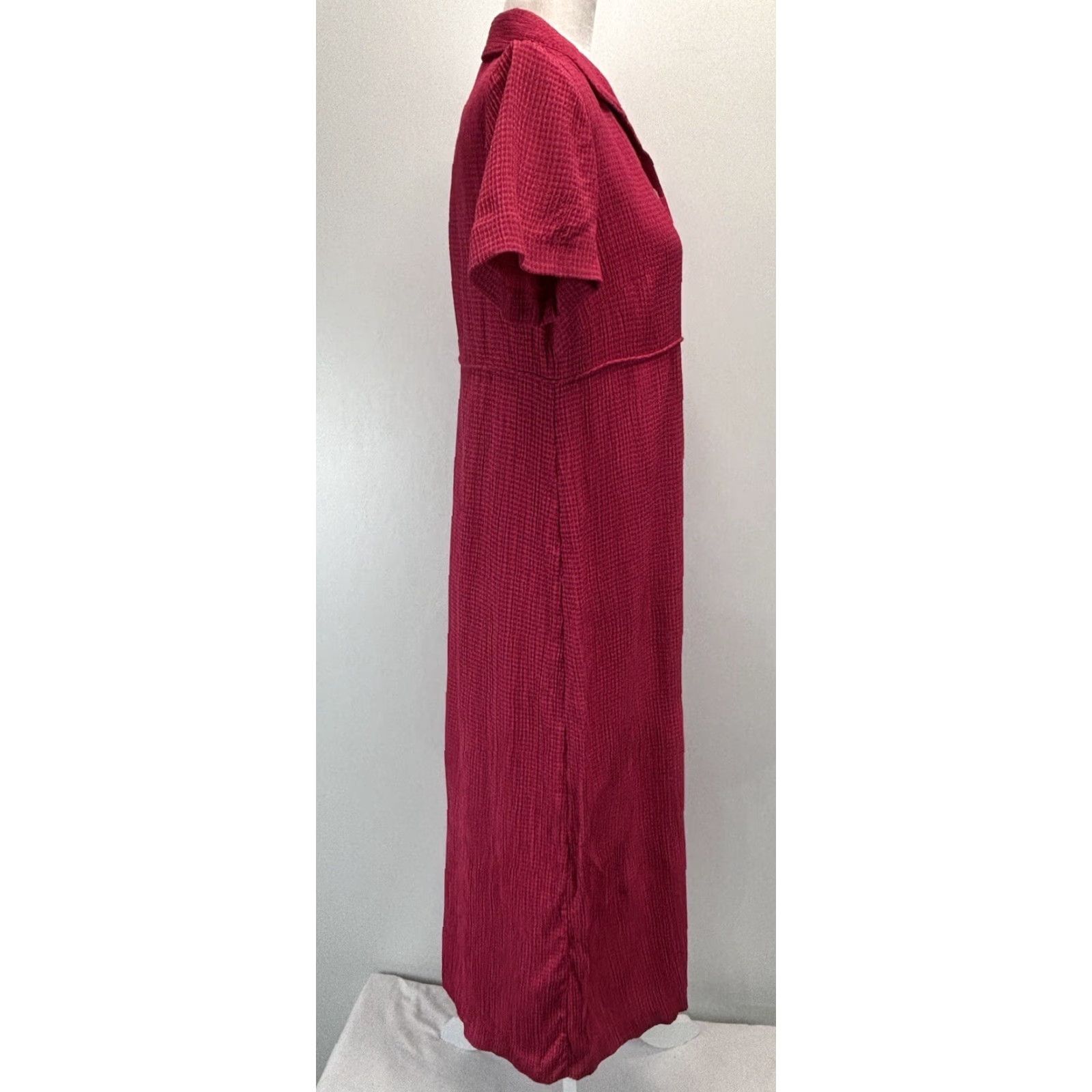 Talbots VINTAGE Talbots Maxi Shirt Dress - Dress, Petite, Size 8P - Pink Red Gingham, Short Sleeve, Collared, Full Button, Rayon Blend, Women Size M / US 6-8 / IT 42-44 - 4 Thumbnail