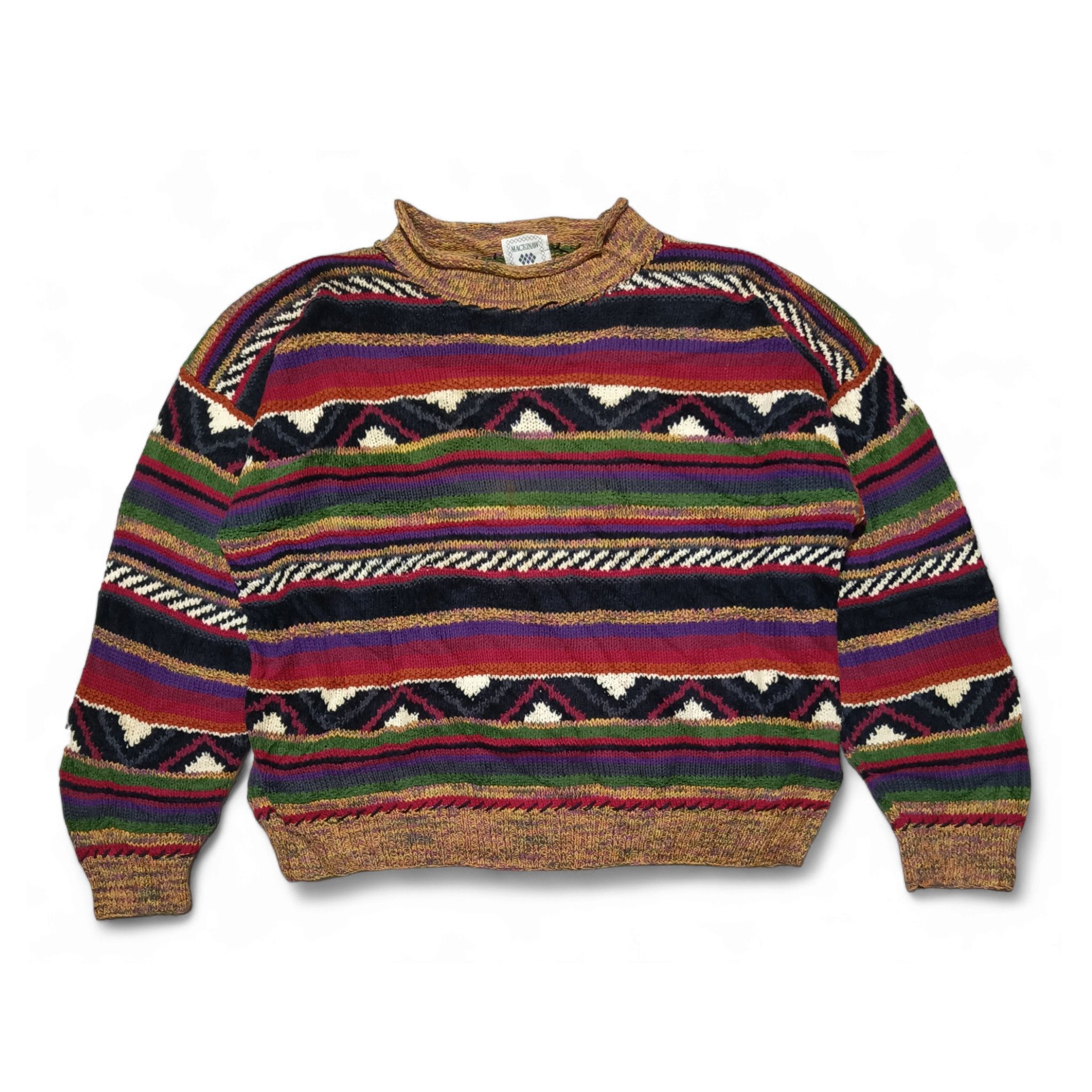 Vintage 80s MACKINAW Hand Knitted Ethnic Pattern Sweater